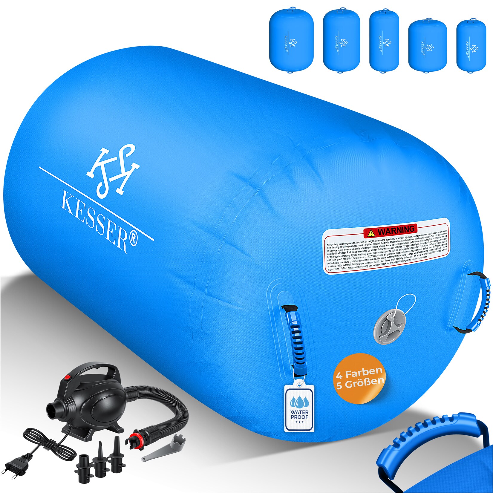 ® Aufblasbare Air Roll Airtrack, Gymnastik-Rolle   inkl. Tragetasche & elektr. Luftpumpe   Barrel Gymnastik Tumbling   Yoga Gymnastik Rolle Gymnastikmatte, Fitnessrolle