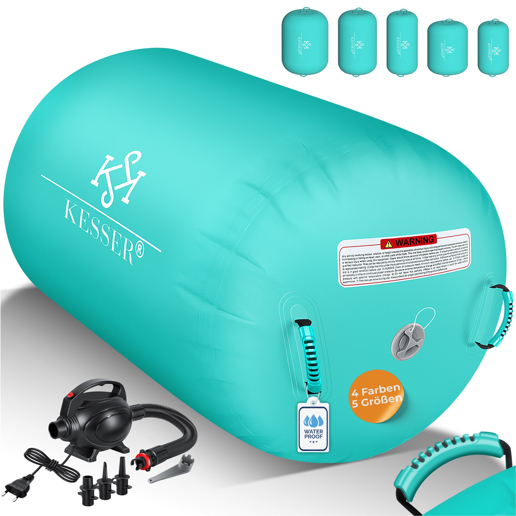 ® Aufblasbare Air Roll Airtrack, Gymnastik-Rolle   inkl. Tragetasche & elektr. Luftpumpe   Barrel Gymnastik Tumbling   Yoga Gymnastik Rolle Gymnastikmatte, Fitnessrolle