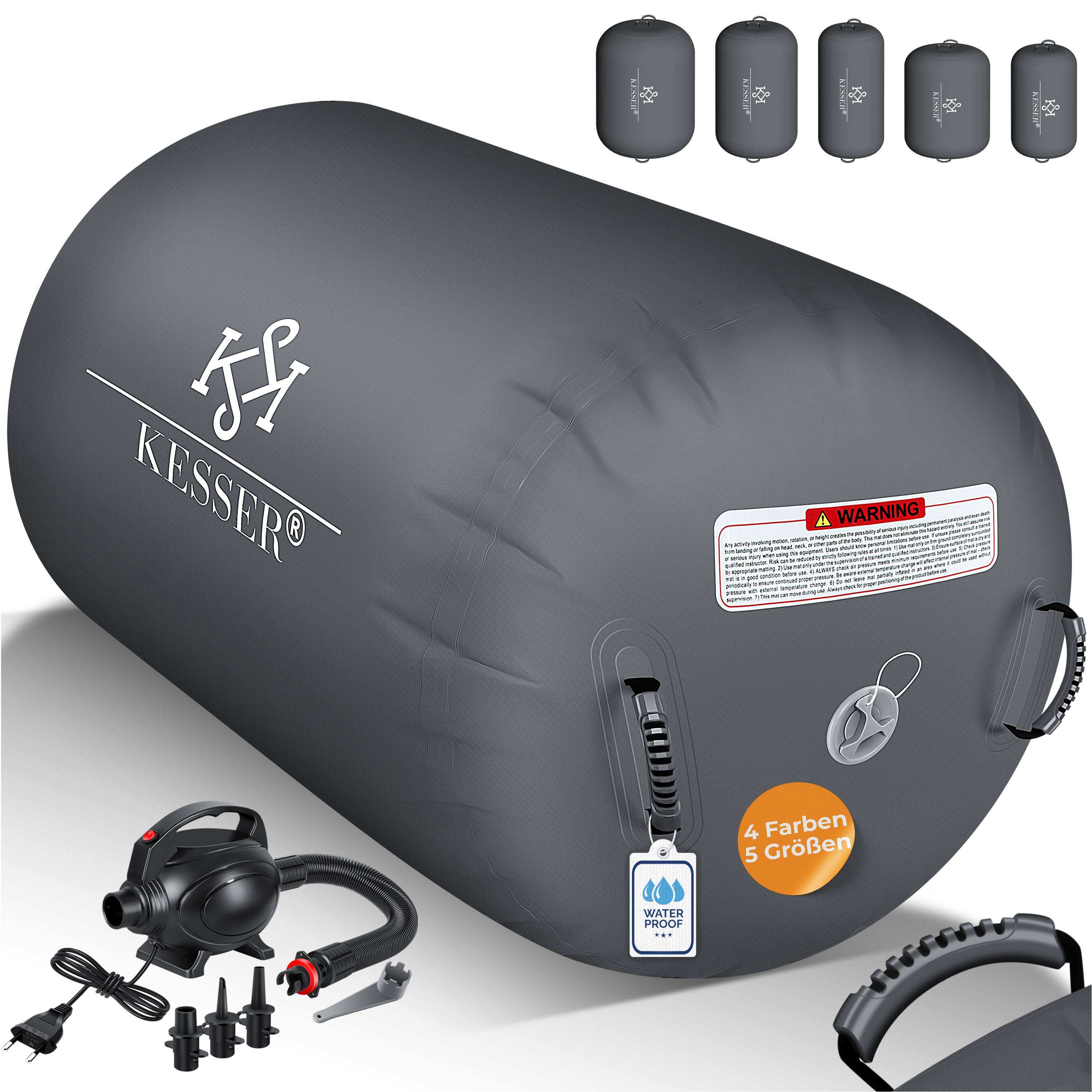 KESSER&reg; Aufblasbare Air Roll Airtrack, Gymnastik-Rolle | inkl. Tragetasche & elektr. Luftpumpe | Barrel Gymnastik Tumbling | Yoga Gymnastik Rolle Gymnastikmatte, Fitnessrolle 