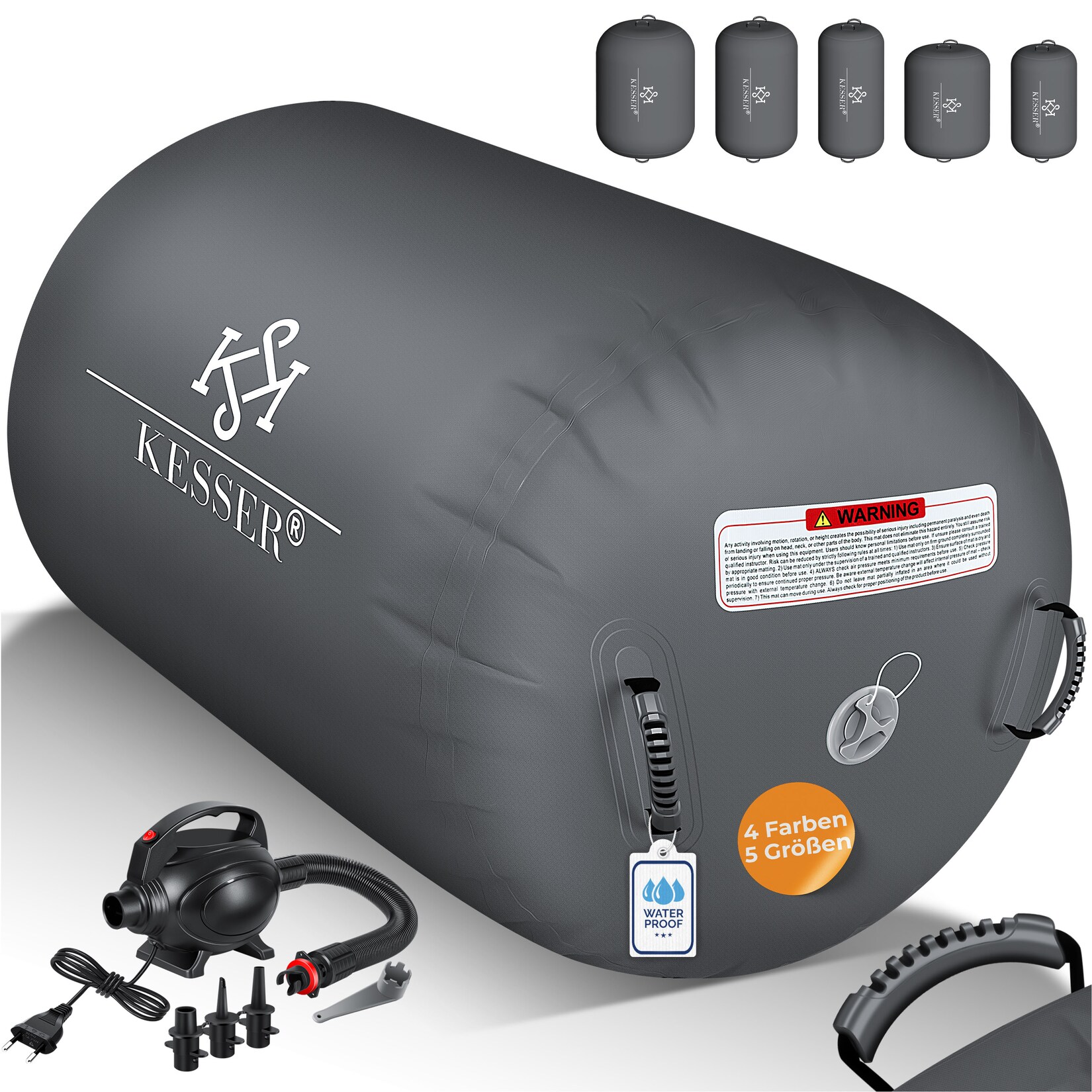 ® Aufblasbare Air Roll Airtrack, Gymnastik-Rolle   inkl. Tragetasche & elektr. Luftpumpe   Barrel Gymnastik Tumbling   Yoga Gymnastik Rolle Gymnastikmatte, Fitnessrolle
