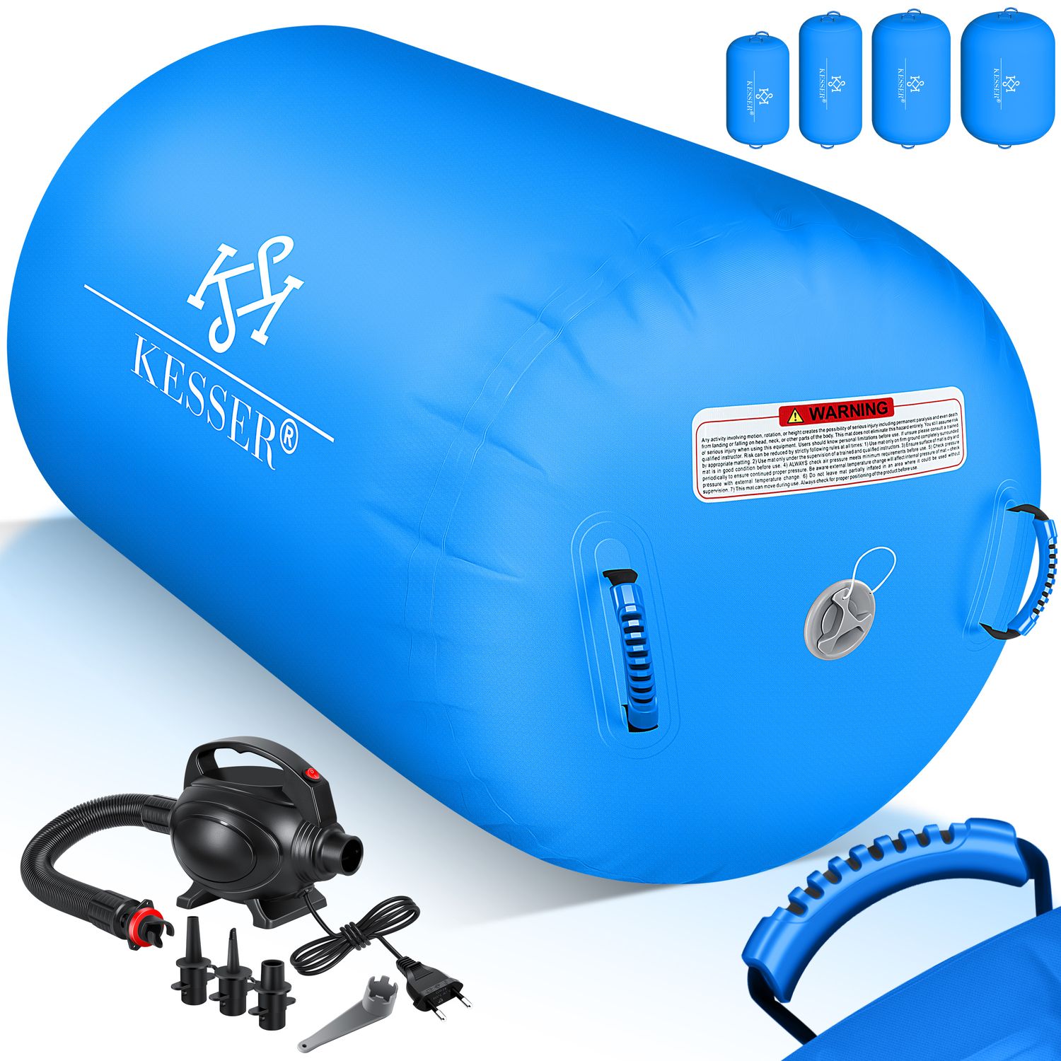 KESSER&reg; Aufblasbare Air Roll Airtrack, Gymnastik-Rolle | inkl. Tragetasche & elektr. Luftpumpe | Barrel Gymnastik Tumbling | Yoga Gymnastik Rolle Gymnastikmatte, Fitnessrolle 