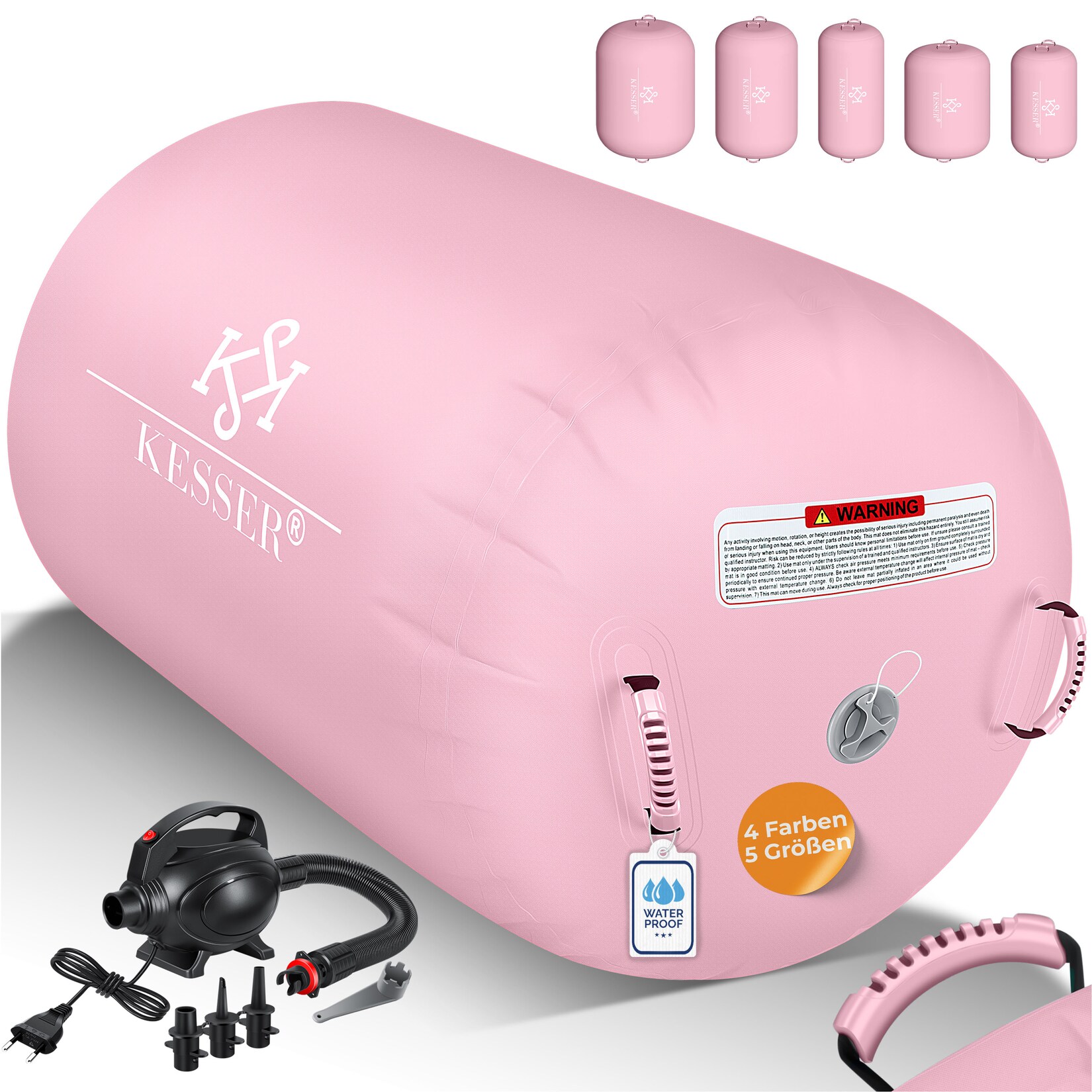 ® Aufblasbare Air Roll Airtrack, Gymnastik-Rolle   inkl. Tragetasche & elektr. Luftpumpe   Barrel Gymnastik Tumbling   Yoga Gymnastik Rolle Gymnastikmatte, Fitnessrolle