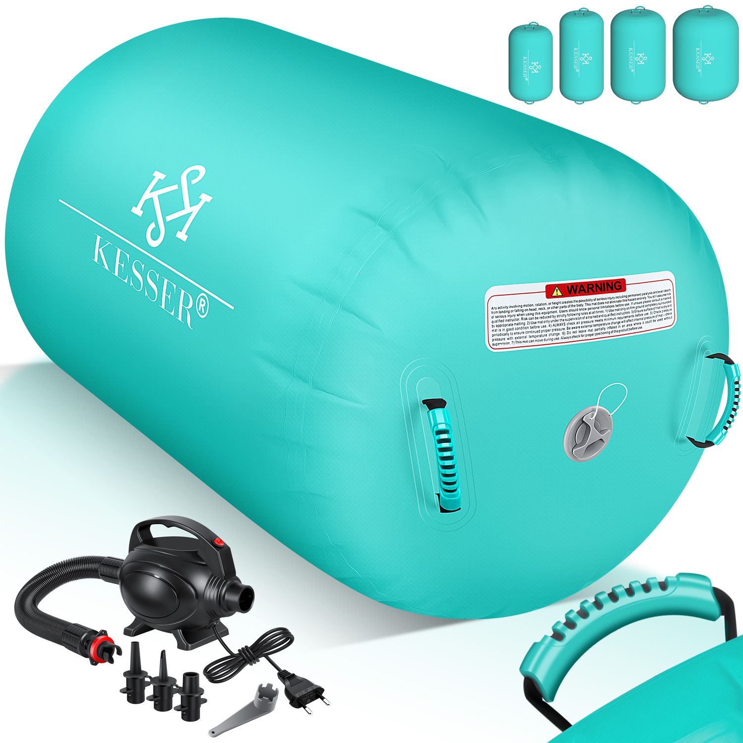 KESSER&reg; Aufblasbare Air Roll Airtrack, Gymnastik-Rolle | inkl. Tragetasche & elektr. Luftpumpe | Barrel Gymnastik Tumbling | Yoga Gymnastik Rolle Gymnastikmatte, Fitnessrolle 