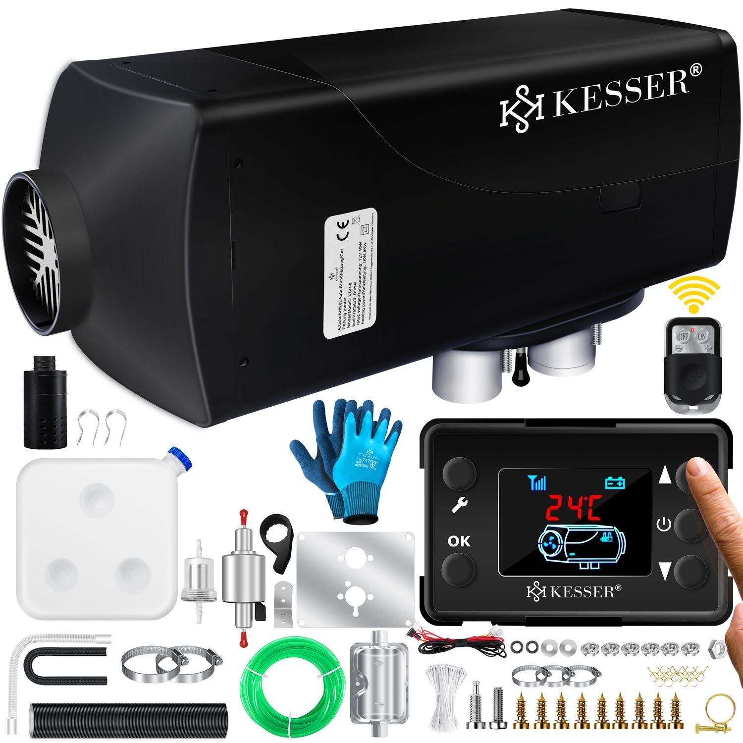 ® Standheizung 5 & 8KW für Diesel   Diesel-Heizung mit LCD-Display und Fernbedienung   Lufterhitzer mit Schalldämpfer für Auto PKW LKW Wohnmobil   Heizung & Timer sowie Thermostat   12V/24V KFZ