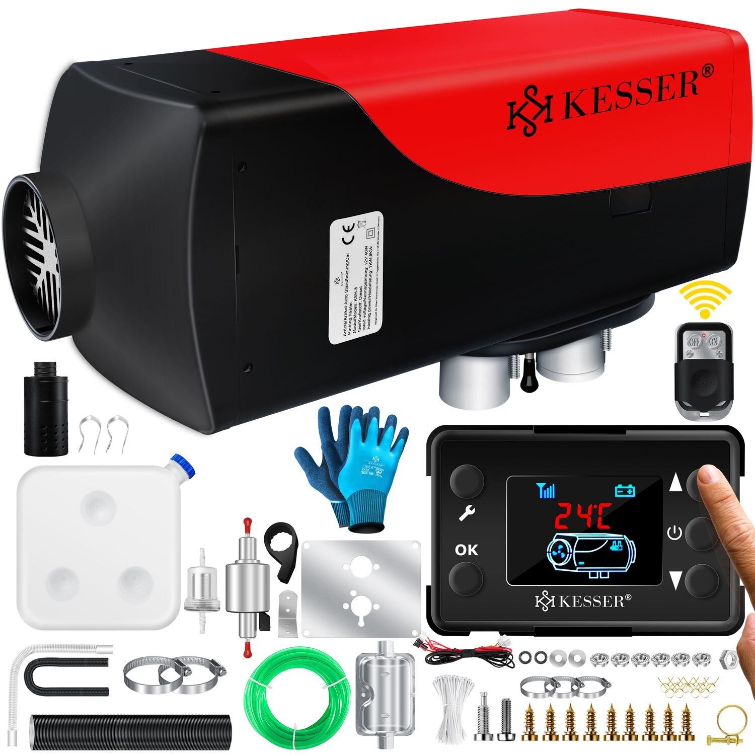 ® Standheizung 5 & 8KW für Diesel   Diesel-Heizung mit LCD-Display und Fernbedienung   Lufterhitzer mit Schalldämpfer für Auto PKW LKW Wohnmobil   Heizung & Timer sowie Thermostat   12V/24V KFZ