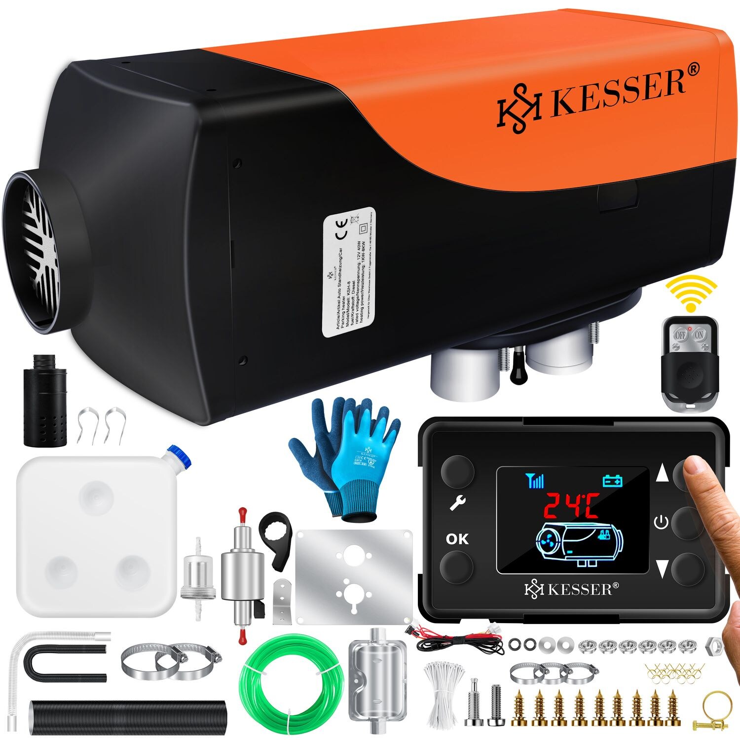 ® Standheizung 5 & 8KW für Diesel   Diesel-Heizung mit LCD-Display und Fernbedienung   Lufterhitzer mit Schalldämpfer für Auto PKW LKW Wohnmobil   Heizung & Timer sowie Thermostat   12V/24V KFZ