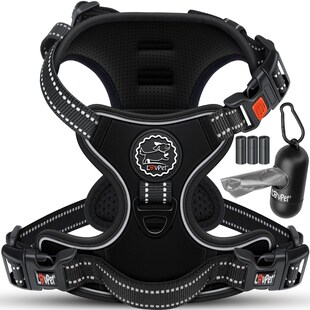 Lovpet® Hundegeschirr ohne Zug & würgen für Hunde & Welpen | atmungsaktiv & weich Brustgeschirr reflektierend | No-Pull-Geschirr inkl. Beutelrollen | Verstellbares Geschirr mit Griff 