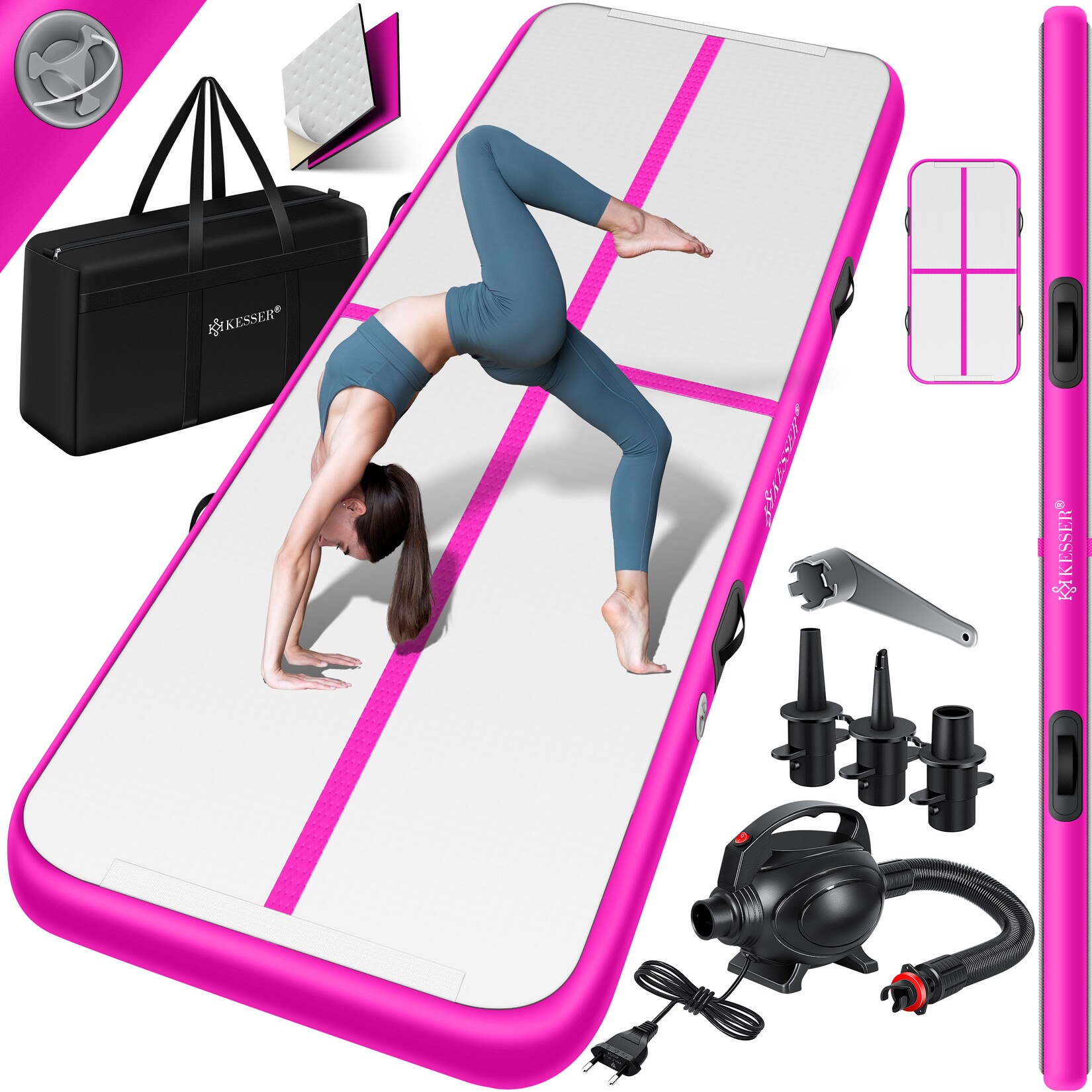 ® Turnmatte Aufblasbar Airtrack 2m/3m/4m/5m/6m Fitness-Matte Gymnastikmatte   inkl. Tragetasche & elektr. Luftpumpe   Yogamatte, Tumbling Matten, Trainingsmatte, Turn- & Fitness