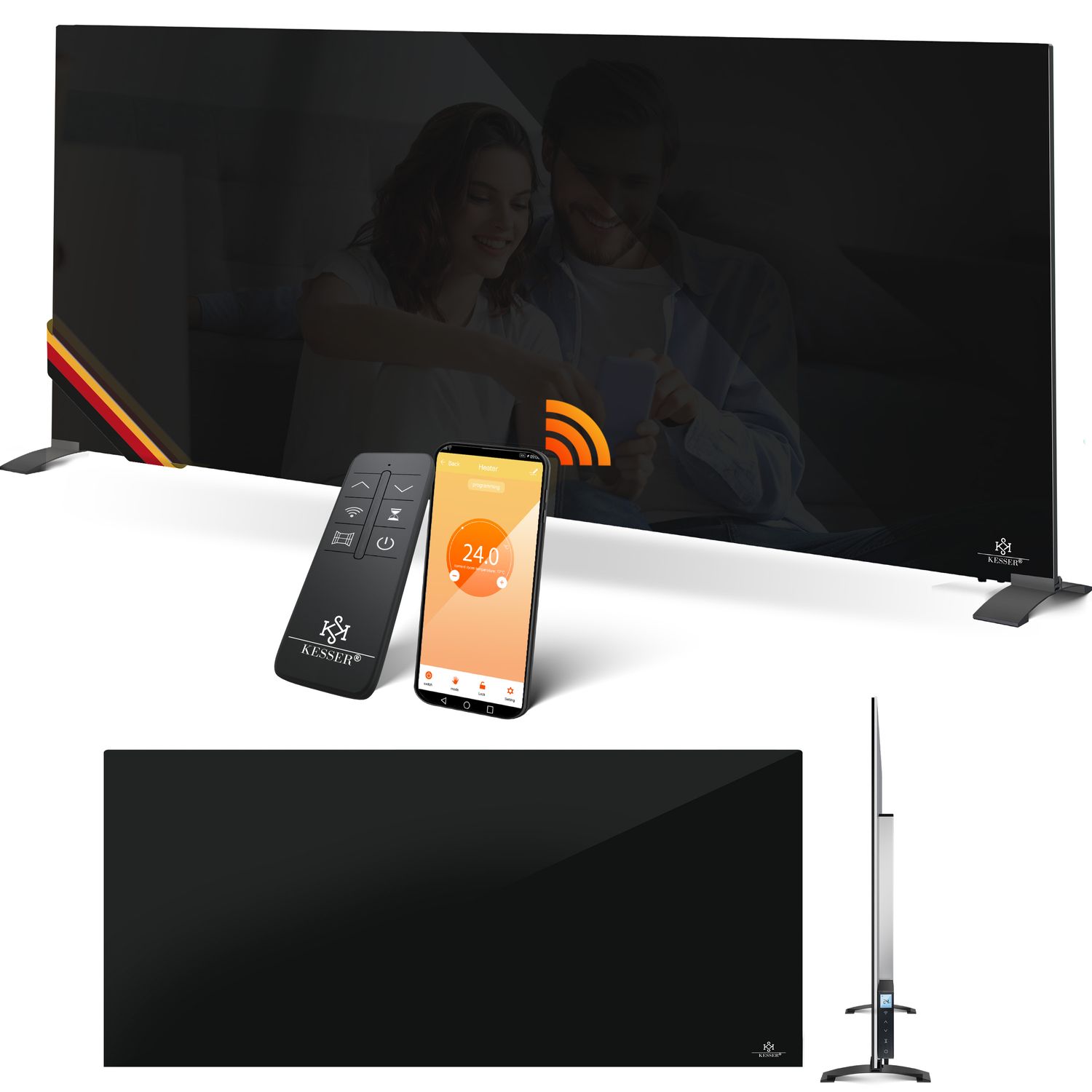 KESSER&reg; Infrarotheizung Glaskonvektor Glasheizung Energiesparend 2in1 Standger&auml;t & Wandmontage Elektroheizung mit Erkennung Offener Fenster + Fernbedienung & App-Steuerung Thermostat Heizpaneel 