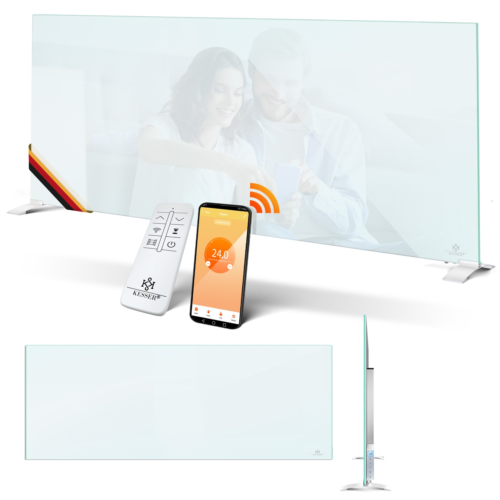 ® Infrarotheizung Glaskonvektor Glasheizung Energiesparend 2in1 Standgerät & Wandmontage Elektroheizung mit Erkennung Offener Fenster + Fernbedienung & App-Steuerung Thermostat Heizpaneel