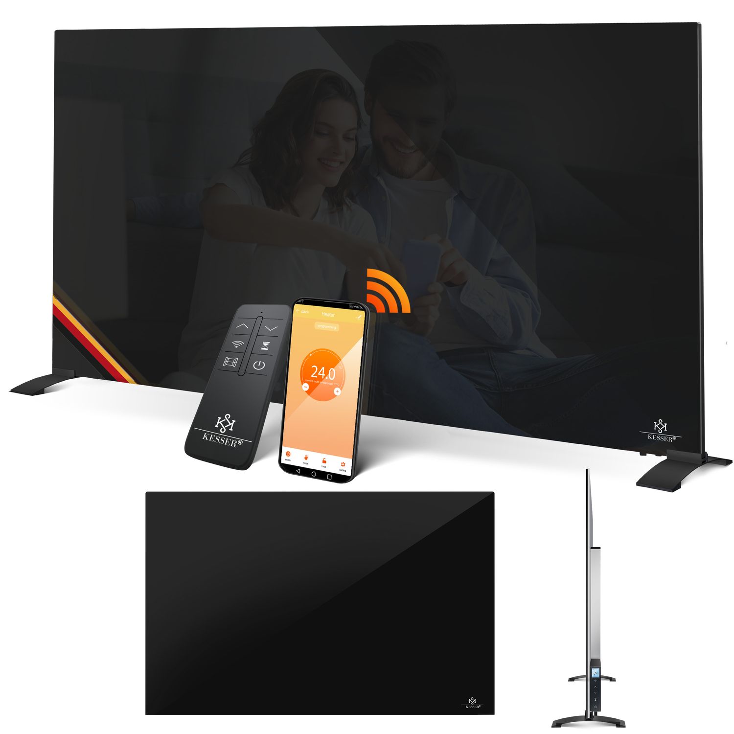 KESSER&reg; Infrarotheizung Glaskonvektor Glasheizung Energiesparend 2in1 Standger&auml;t & Wandmontage Elektroheizung mit Erkennung Offener Fenster + Fernbedienung & App-Steuerung Thermostat Heizpaneel 