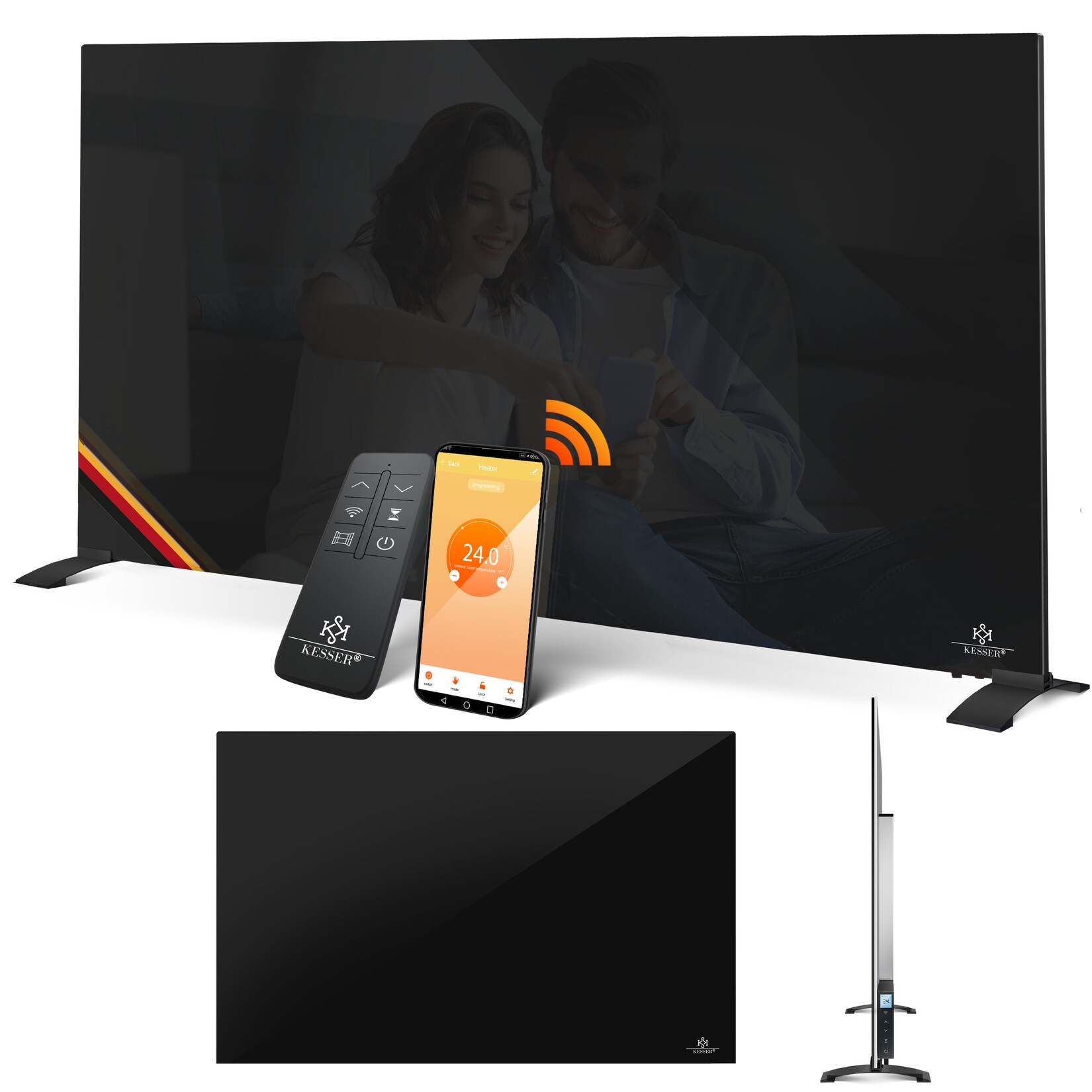 ® Infrarotheizung Glaskonvektor Glasheizung Energiesparend 2in1 Standgerät & Wandmontage Elektroheizung mit Erkennung Offener Fenster + Fernbedienung & App-Steuerung Thermostat Heizpaneel