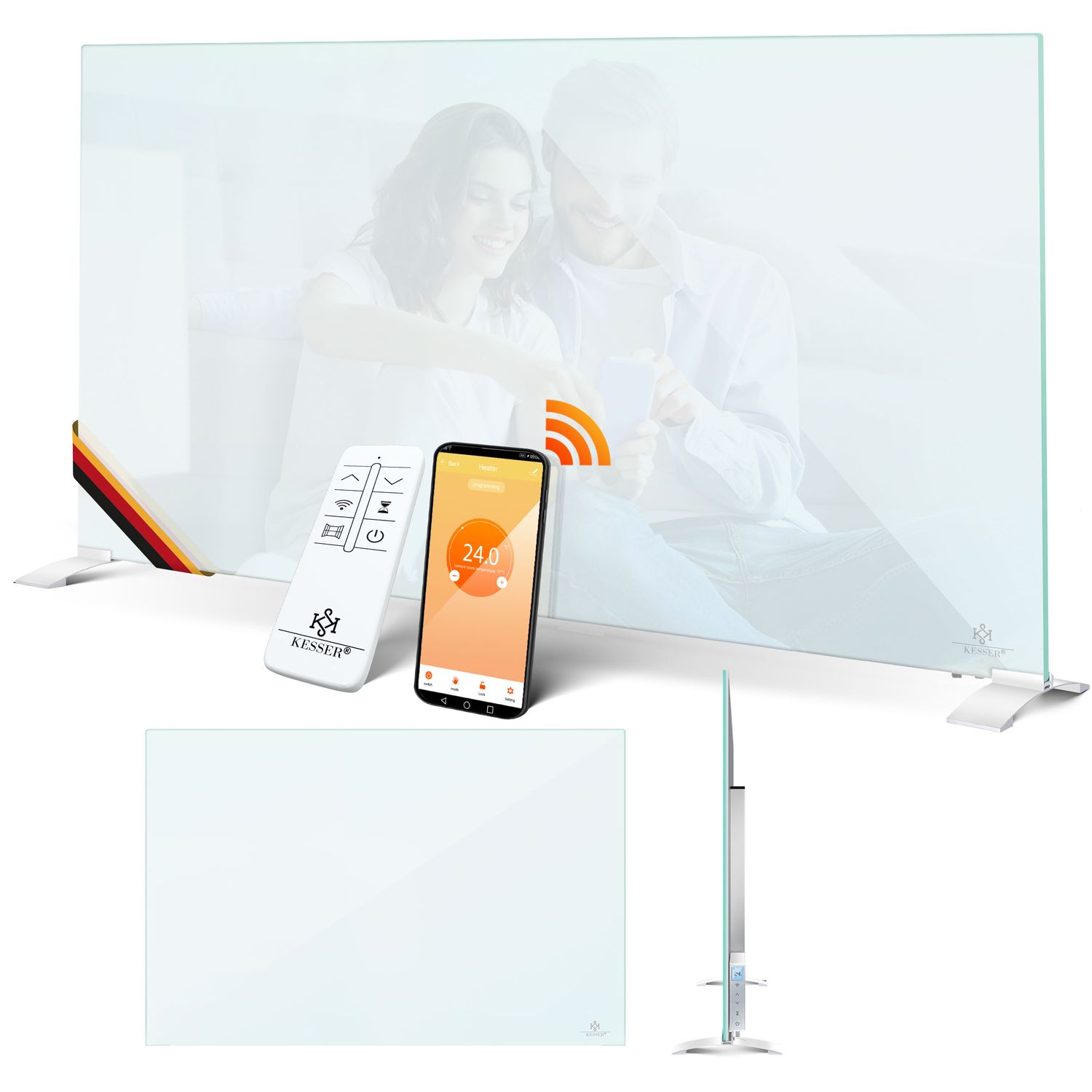 KESSER&reg; Infrarotheizung Glaskonvektor Glasheizung Energiesparend 2in1 Standger&auml;t & Wandmontage Elektroheizung mit Erkennung Offener Fenster + Fernbedienung & App-Steuerung Thermostat Heizpaneel 