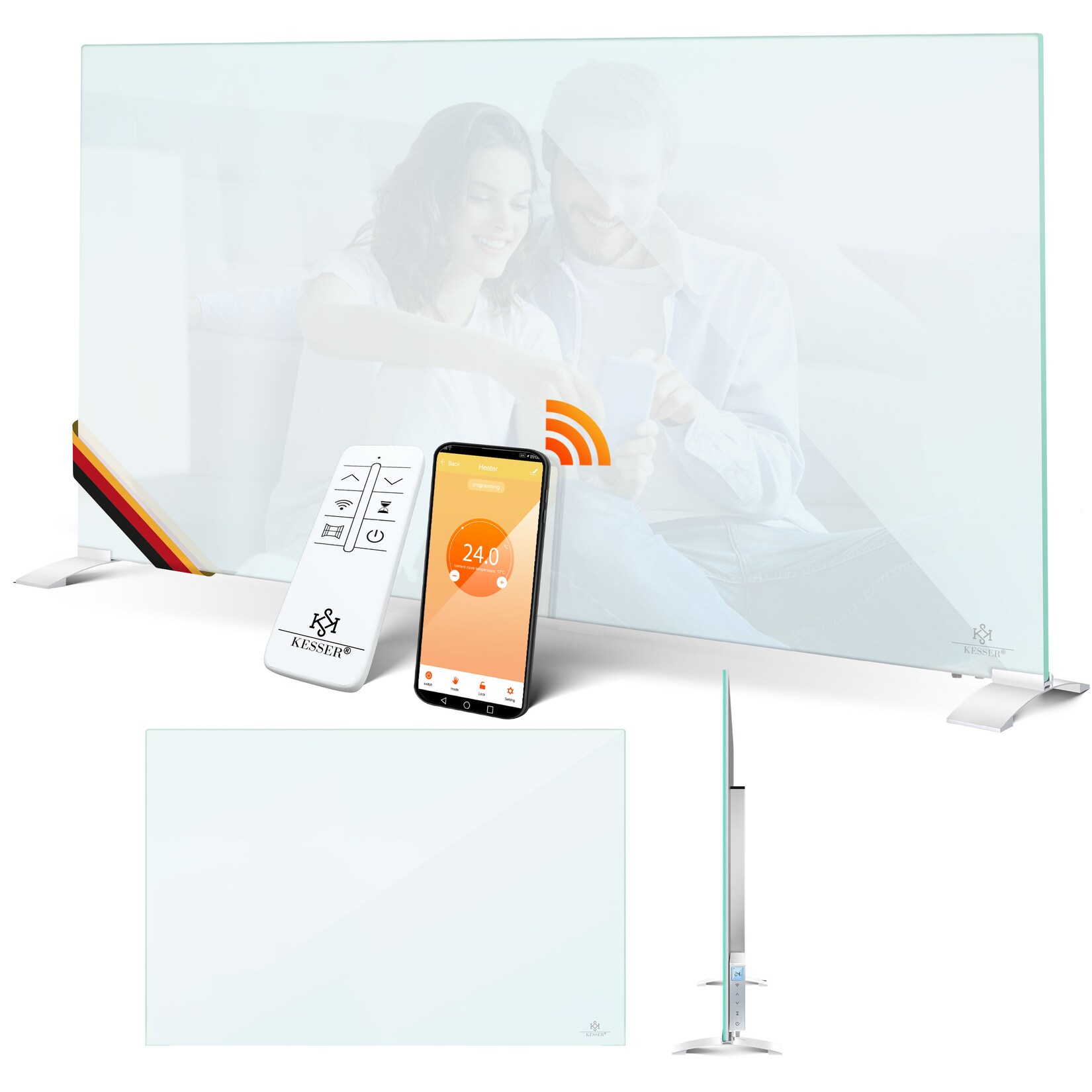 ® Infrarotheizung Glaskonvektor Glasheizung Energiesparend 2in1 Standgerät & Wandmontage Elektroheizung mit Erkennung Offener Fenster + Fernbedienung & App-Steuerung Thermostat Heizpaneel