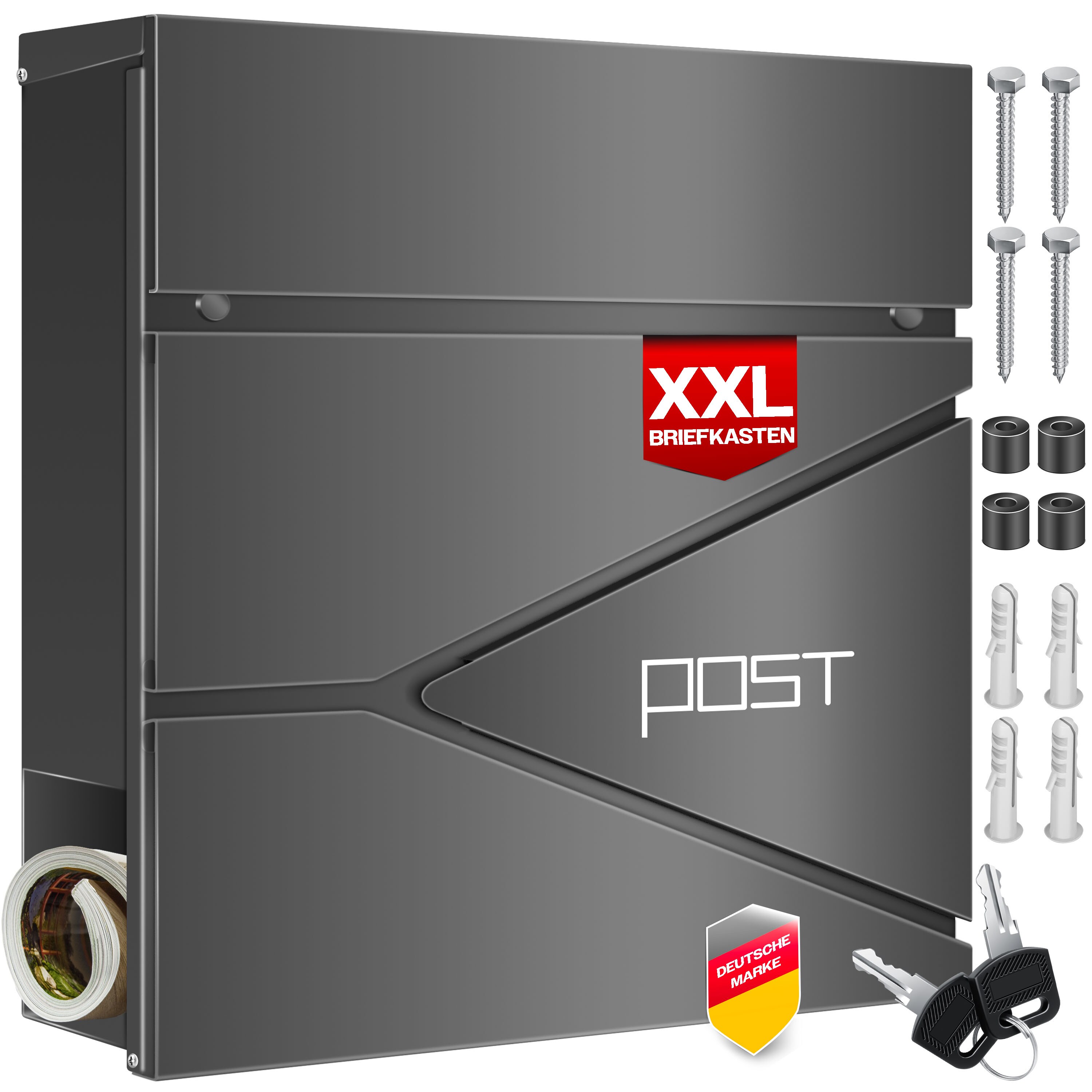 KESSER&reg; Briefkasten mit Zeitungsfach Wandmontage Wandbriefkasten Edelstahl, 2x Schl&uuml;ssel abschlie&szlig;bar, Moderner Postkasten Zeitungsrolle, inkl. Montagematerial,&nbsp;Softclose-Deckel 