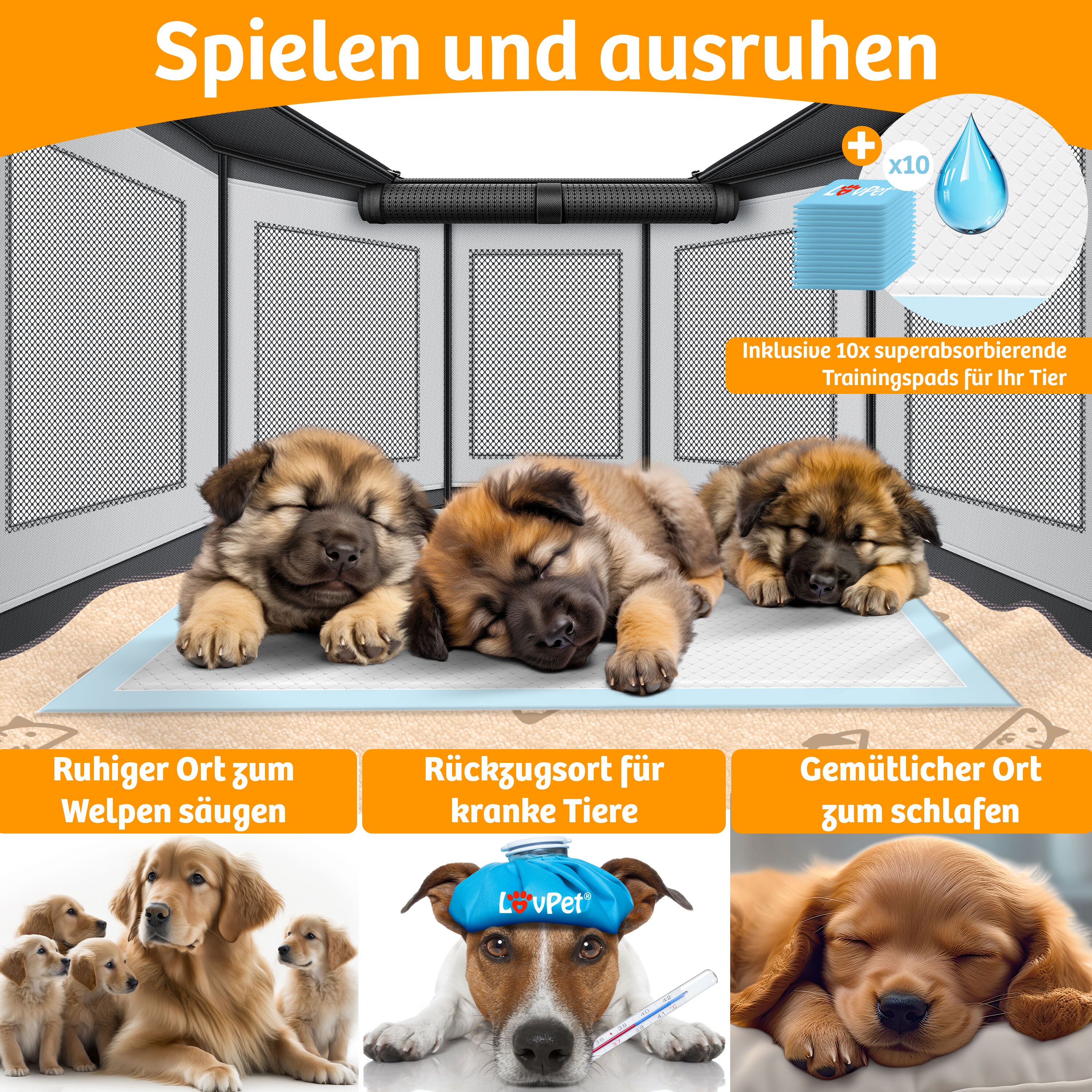JESPET Laufstall Für Haustiere – 91,4 Cm Durchmesser, Tragbar, Mit Tragetasche, Für Welpen, Katzen & Mehr