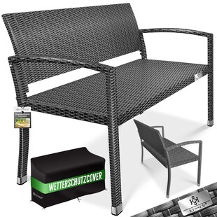 KESSER® Gartenbank Polyrattan 2-Sitzer Wetterfest | Rattan-Sitzbank UV-Beständig & bis 320kg belastbar | Balkon-Bank 125x62x90cm | Garten-Möbel mit ergonomischen Armlehnen | Für 2 Personen 