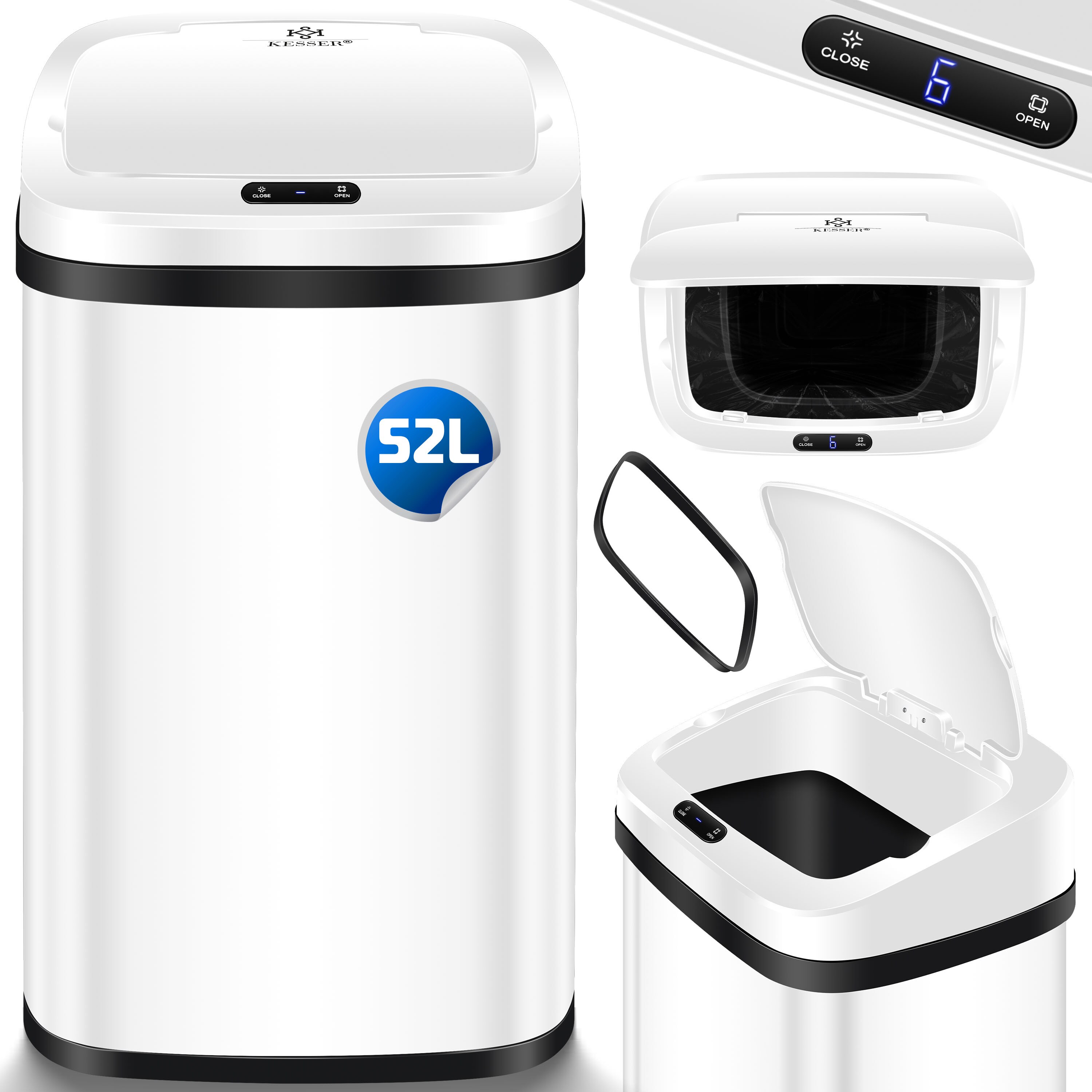 KESSER&reg; Sensor M&uuml;lleimer K&uuml;che | Automatik mit Bewegungssensor Abfalleimer & Soft-Close-Deckel | M&uuml;llbeh&auml;lter mit Touch-Bedienfeld & Sensor | LCD-Display | Edelstahl | inkl. M&uuml;llsackhalter 