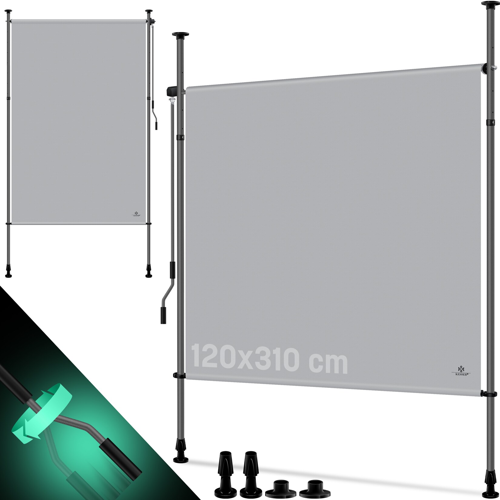 ® Klemmmarkise Senkrechtmarkise außen Ausziehbar & Blickdicht   Vertikalmarkise mit Handkurbel ohne Bohren   Balkon-Sichtschutz & Windschutz für Garten & Terrasse Wasserfest