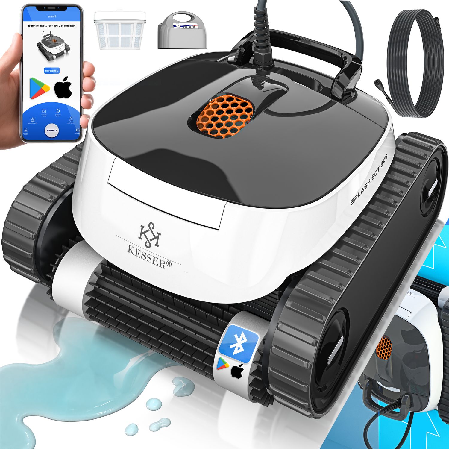 KESSER&reg; Poolroboter f&uuml;r Boden und Wand, Poolsauger bis 100m&sup2; Pools & eine leistungsstarke Reinigung, Poolreiniger vollautomatisch mit App-Funktion & Kontrollmodul, Inkl. Abdeckung, Klettermechanismus 