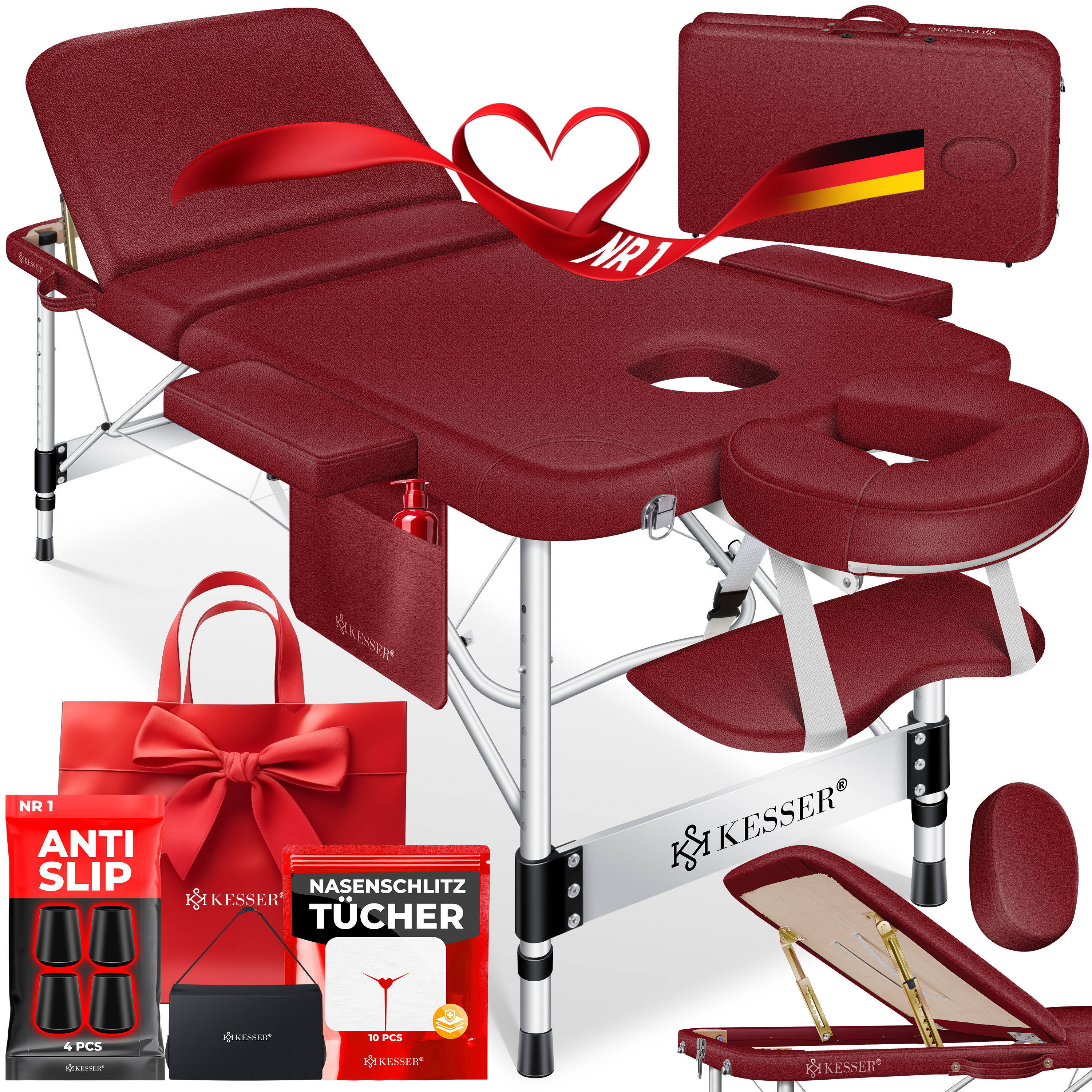 KESSER&reg; Mobile Massageliege klappbar & h&ouml;henverstellbar 3 Zonen Massagebett Massagetisch Kosmetikliege Breit Therapieliege Aluminium + 10x Gesichtsauflage mit Kopfst&uuml;tze Armlehnen & Tasche 