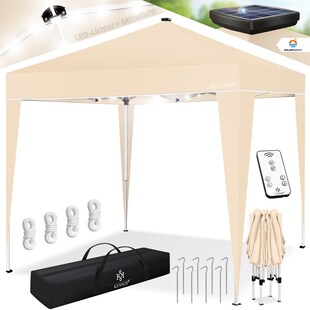 KESSER® Pavillon Faltpavillon 3x3m mit LED Beleuchtung Solar Fernbedienung | Gartenzelt Höhenverstellbar & Wasserdicht + Tasche Bodenanker | Pop-Up Klicksystem UV-Schutz 50+ Partyzelt 