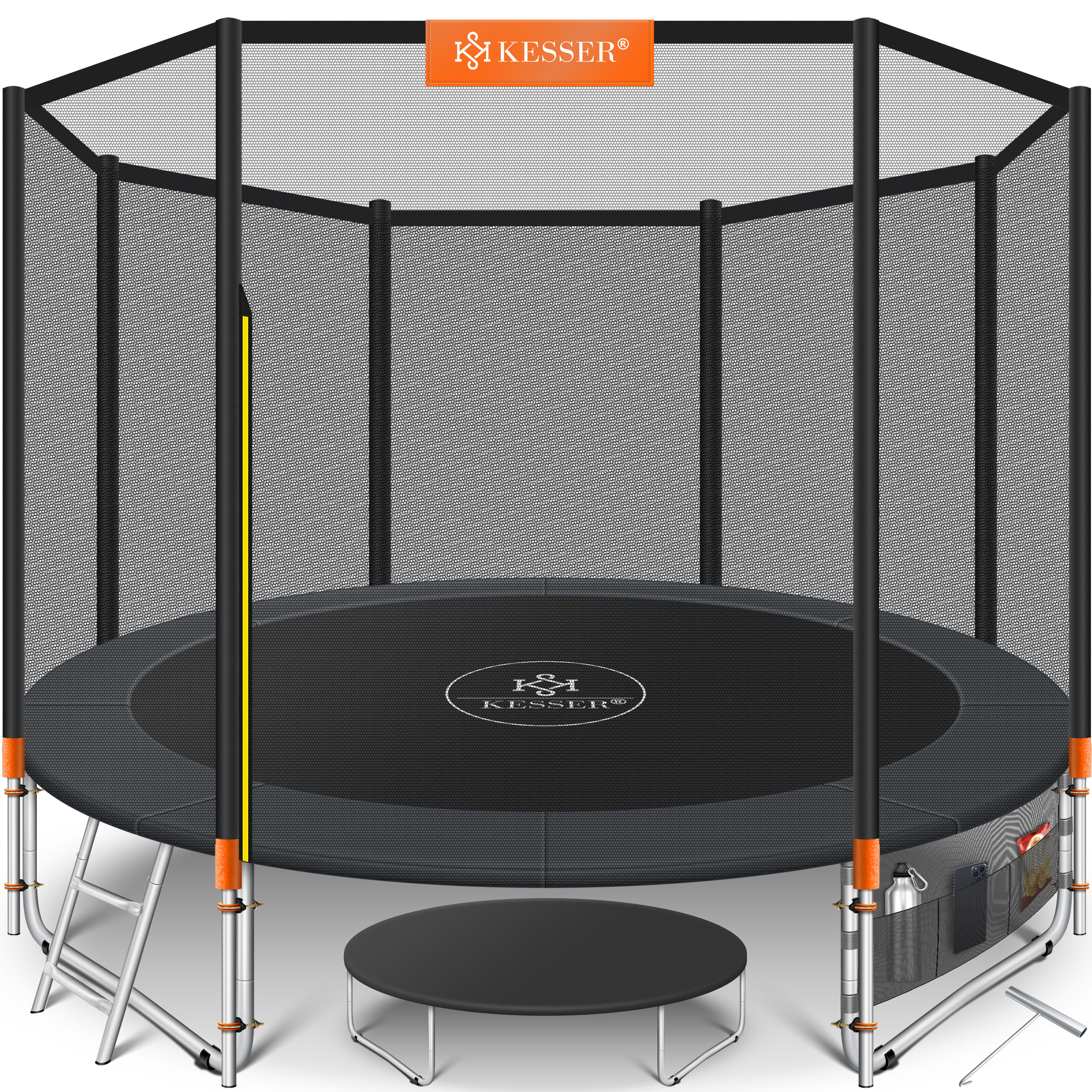 KESSER&reg; - Trampolin  | T&Uuml;V Rheinland GS Zertifiziert | Komplettset mit Sicherheitsnetz, Leiter,  Randabdeckung, Seitentasche & Zubeh&ouml;r | Kindertrampolin Gartentrampolin Belastbarkeit 150 kg 