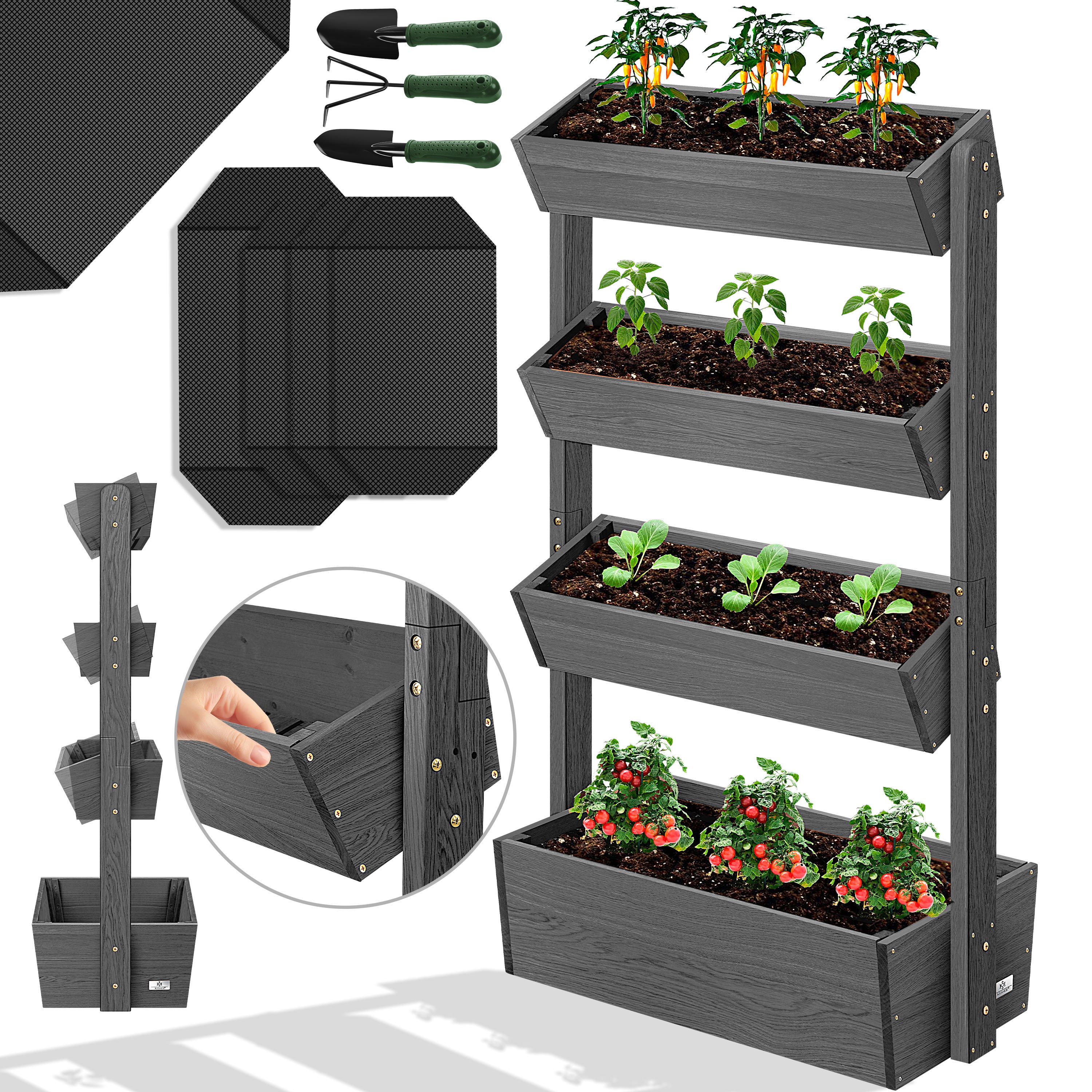 KESSER&reg; Hochbeet mit Etagen Premium Blumenkasten Blumentreppe Pflanztreppe - Gem&uuml;sebeet Kr&auml;uterbeet Pflanzk&uuml;bel Fr&uuml;hbeet Blumenbeet Pflanzkasten inkl. Gartenvlies- Beet f&uuml;r Terrasse Balkon & Garten 