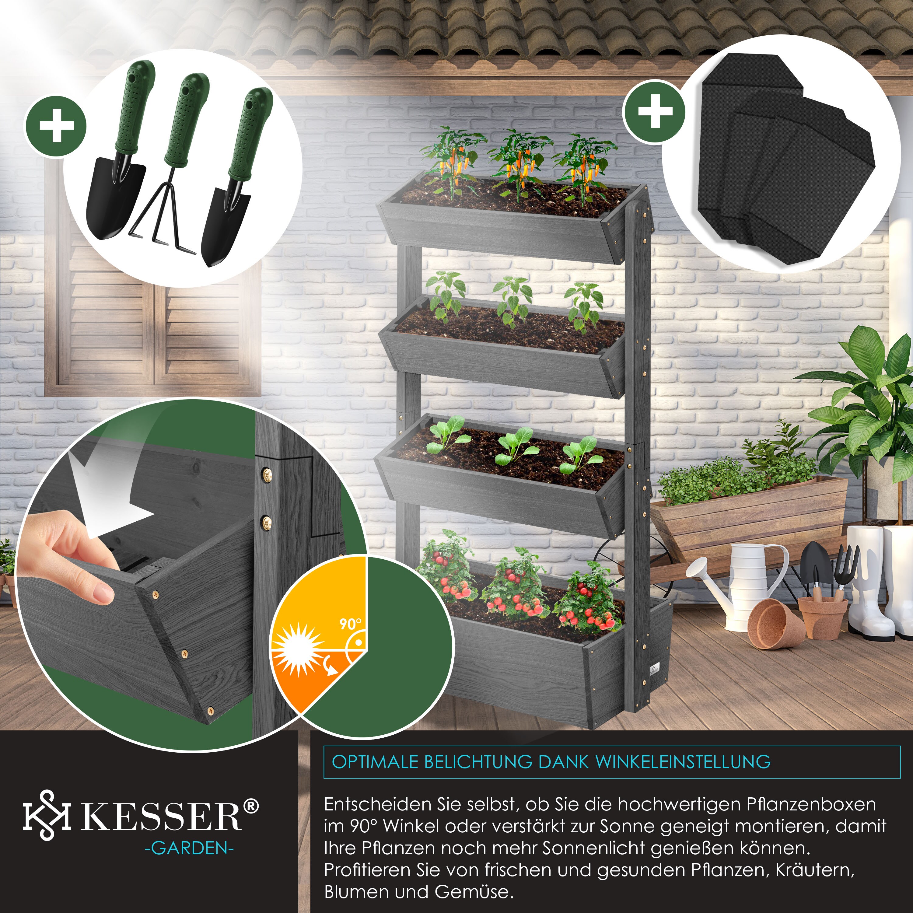 KESSER Hochbeet mit Etagen Premium Blumenkasten Blumentreppe Pflanztreppe  - Gemsebeet Kruterbeet Pflanzkbel Frhbeet Blumenbeet Pflanzkasten inkl.  Gartenvlies- Beet fr Terrasse Balkon & Garten bei Marktkauf online  bestellen