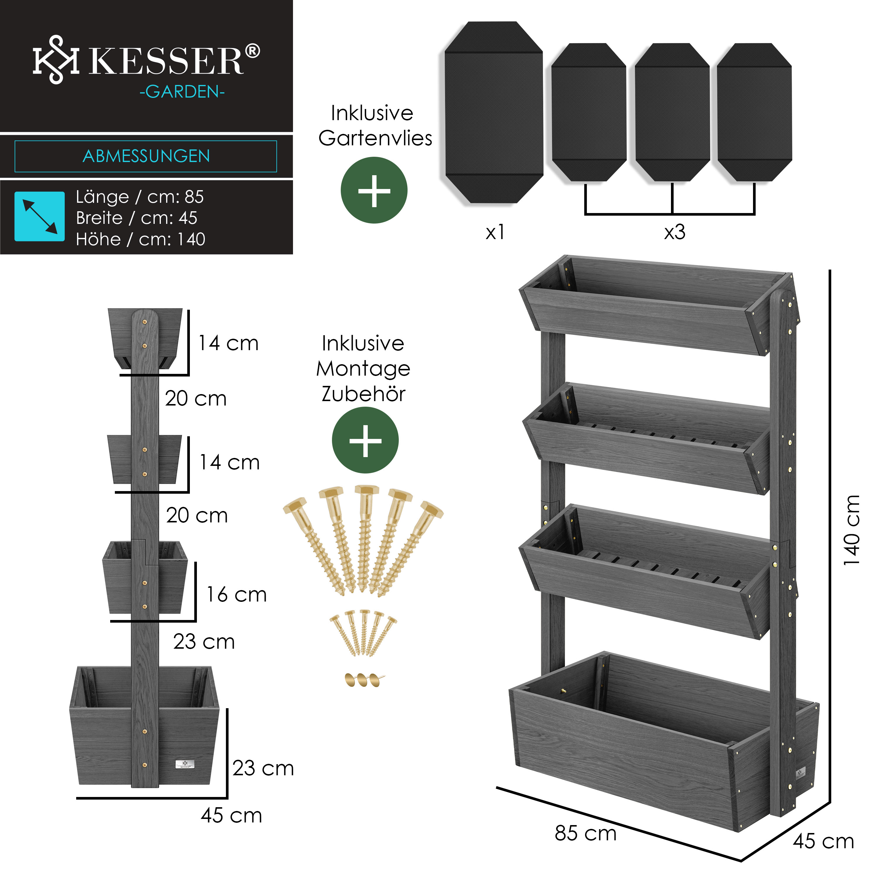 KESSER Hochbeet mit Etagen Premium Blumenkasten Blumentreppe Pflanztreppe  - Gemsebeet Kruterbeet Pflanzkbel Frhbeet Blumenbeet Pflanzkasten inkl.  Gartenvlies- Beet fr Terrasse Balkon & Garten bei Marktkauf online  bestellen