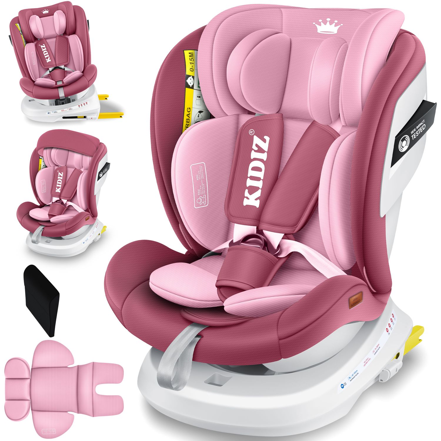 KIDIZ&reg; Kindersitz Autositz Kinderautositz Baby Isofix Top Tether 360&deg; drehbar i-Size Gruppe 0/1/2/3 ab Geburt -12 Jahre + Sonnenschutzdach Seitenschutz 5 Punkt Gurt Kopfst&uuml;tzenverstellung ECE R129 