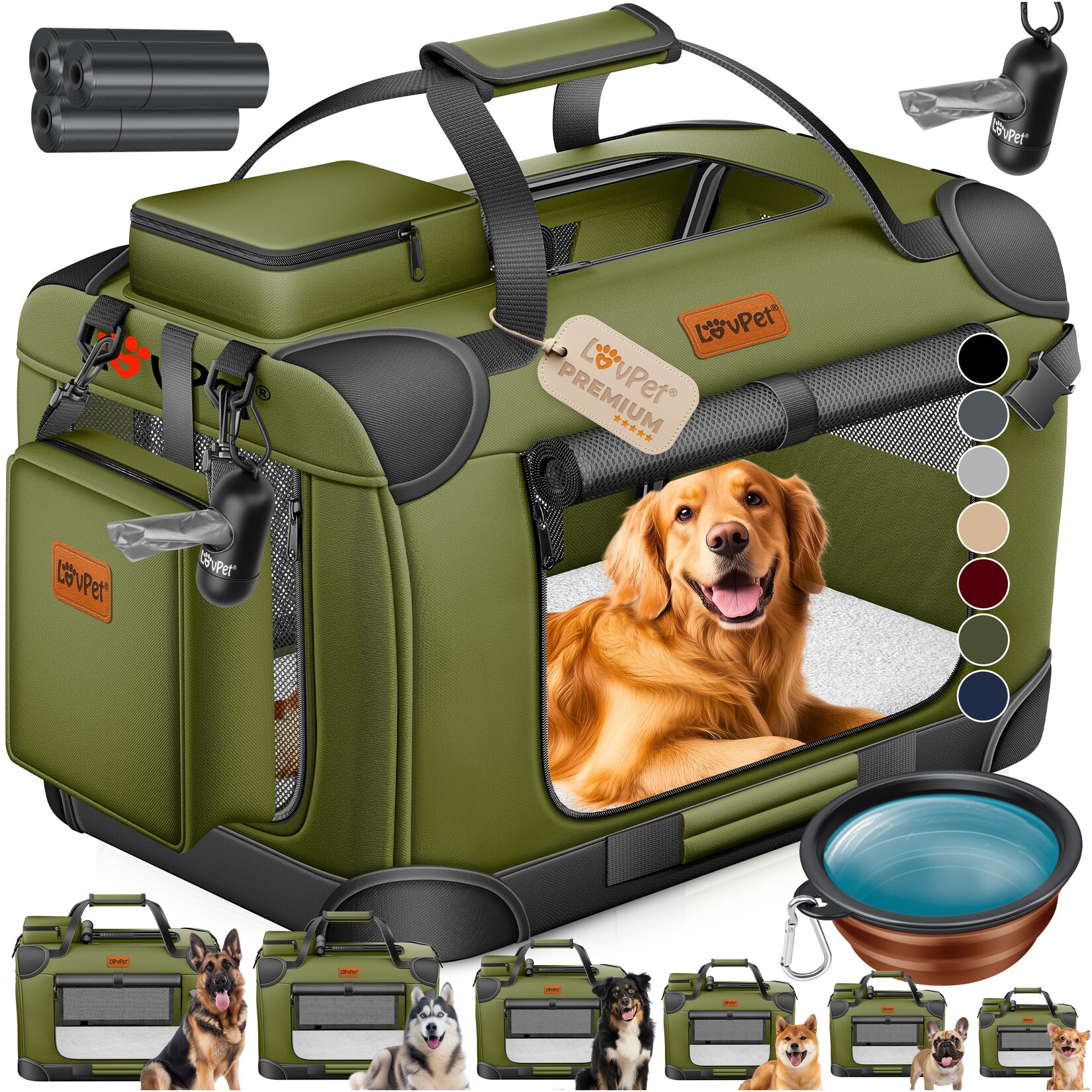 ® Hundebox Hundetransportbox faltbar Inkl.Hundenapf Transporttasche Hundetasche Transportbox für Haustiere, Hunde und Katzen Haustiertransportbox