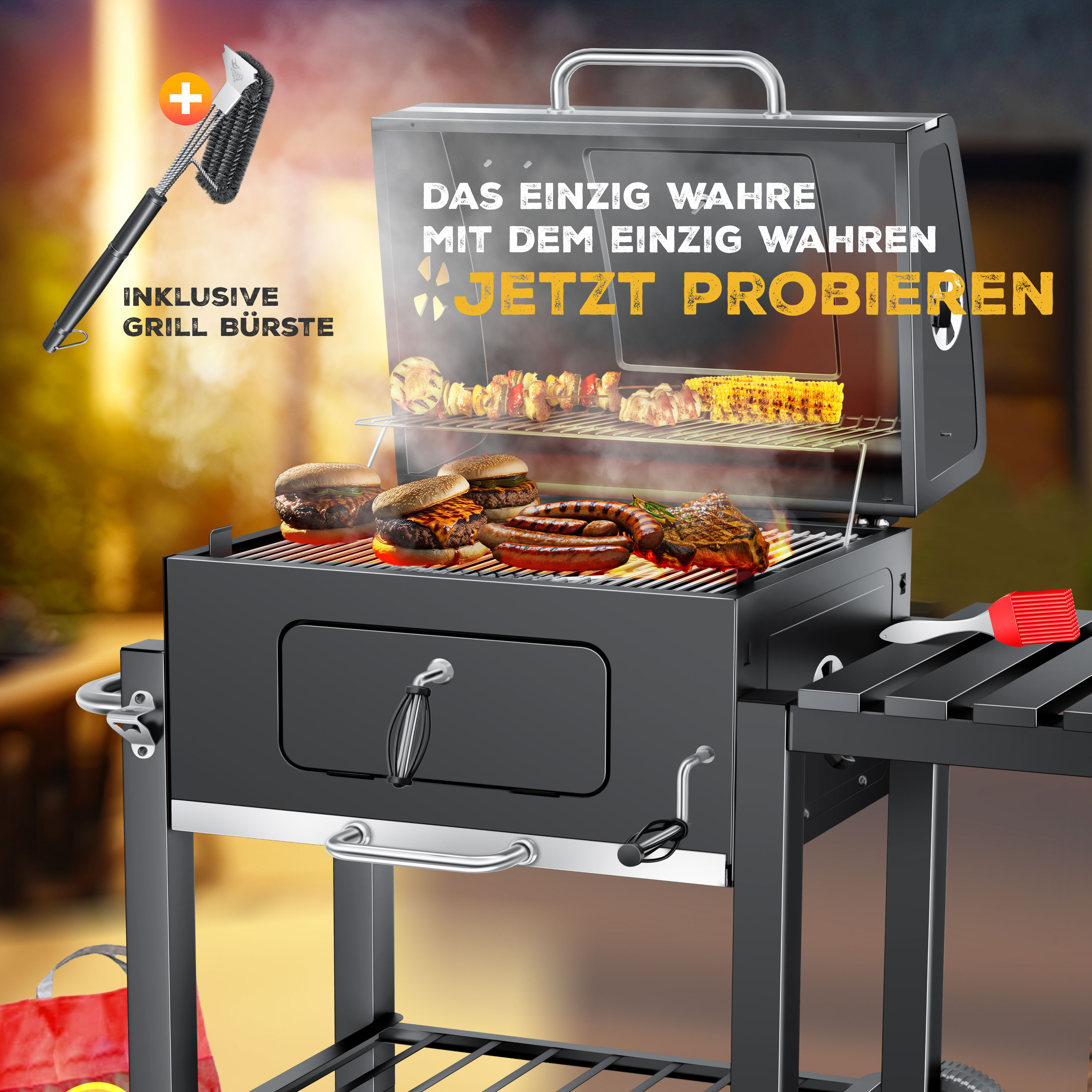 KESSER® Grill Grillwagen XXL Holzkohlegrill mit Deckel, Rädern, Edelstahl-Griff, Grillrost und Thermometer Holzkohle kohlegrill Wagen groß Kohle BBQ Barbeque Camping, Terrasse, Garten bei Marktkauf online bestellen