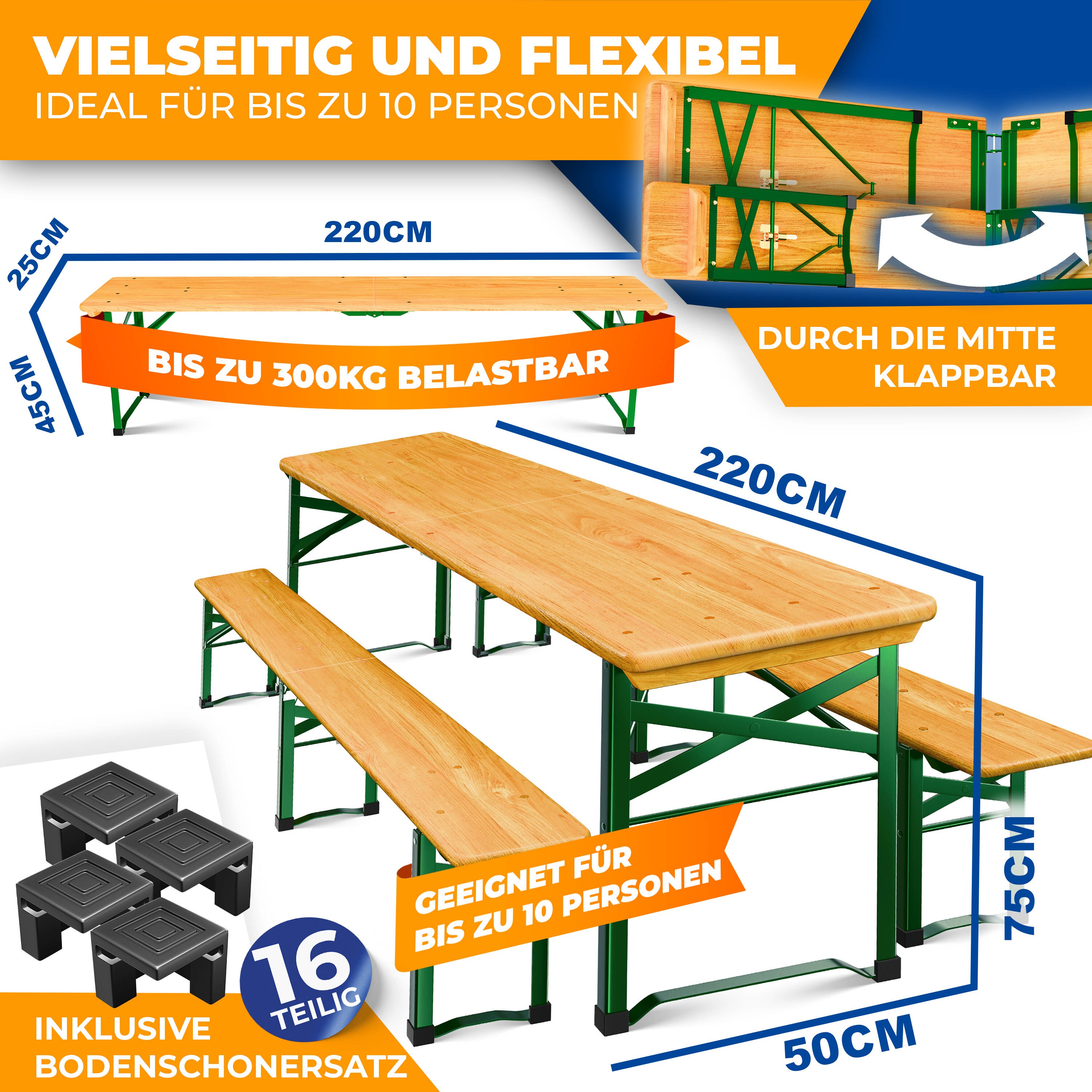 KESSER Bierzeltgarnitur 3-teilig – 170x46x75 Cm Biertisch + 2 Bänke, Klappbar, Aus Kiefer/Fichtenholz, Lackiert, Inkl