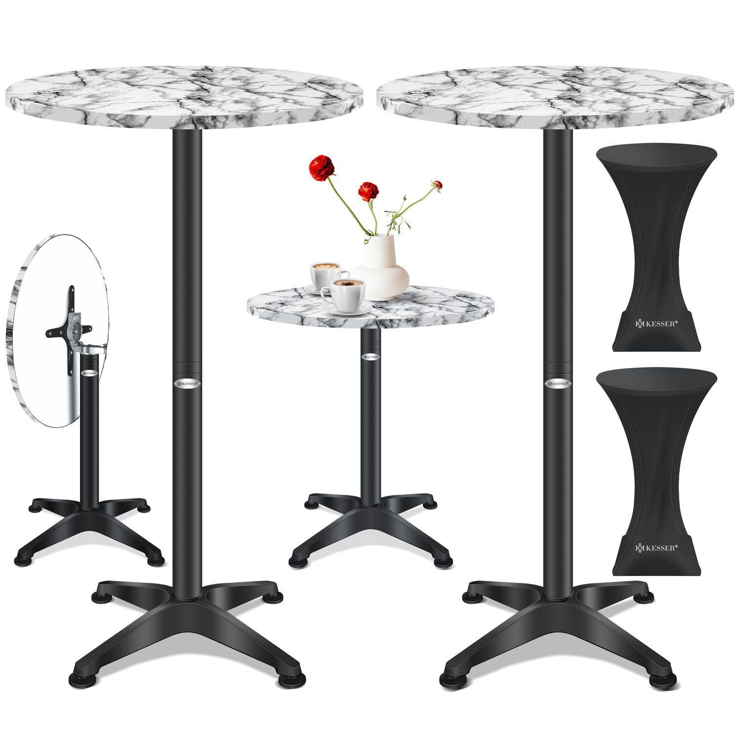 KESSER&reg; 2in1 Stehtisch klappbar Bistrotisch Aluminium Edelstahlplatte | h&ouml;henverstellbar | 70cm / 115cm | Partytisch Tisch | In- & Outdoor | Hochzeit | Empfangstisch | Klapptisch inklusive Regencover 