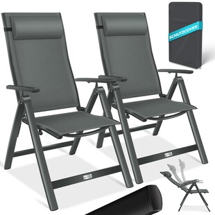 KESSER® Gartenstuhl Hochlehner mit Armlehnen | Aluminium Klappstuhl inkl. Kopfkissen Campingstuhl 7-Fach Verstellbar Rückenlehne | Atmungsaktiv & Wetterfest | Klappbar & Anti-Rutsch 