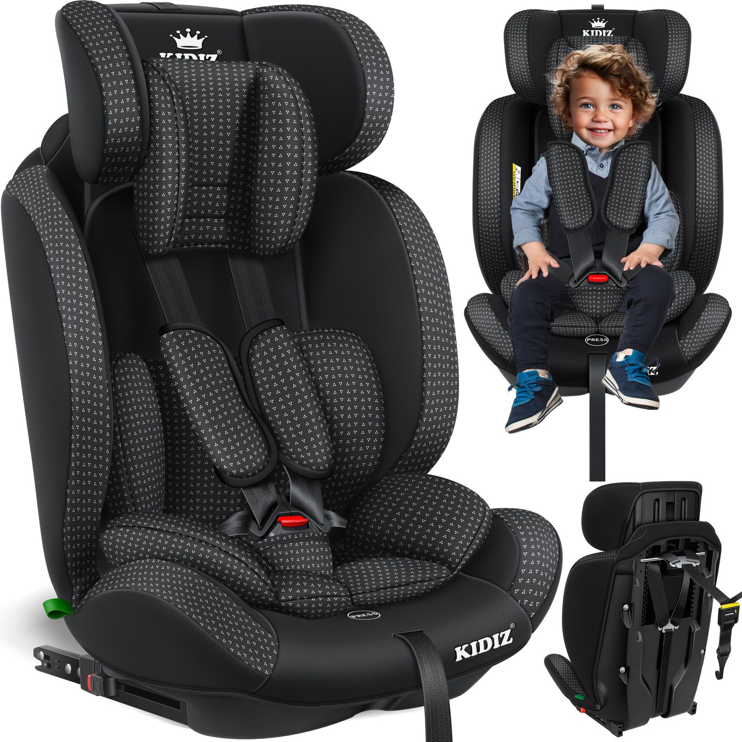 KIDIZ&reg; Autokindersitz Triangle Premium Kindersitz mit Isofix Kinderautositz | Autositz Sitzschale | 9 kg - 36 kg 1-12 Jahre | Gruppe 1/2/3 | universal | zugelassen nach ECE R129/03 