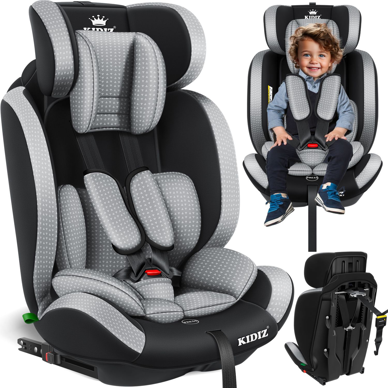 KIDIZ&reg; Autokindersitz Triangle Premium Kindersitz mit Isofix Kinderautositz | Autositz Sitzschale | 9 kg - 36 kg 1-12 Jahre | Gruppe 1/2/3 | universal | zugelassen nach ECE R129/03 