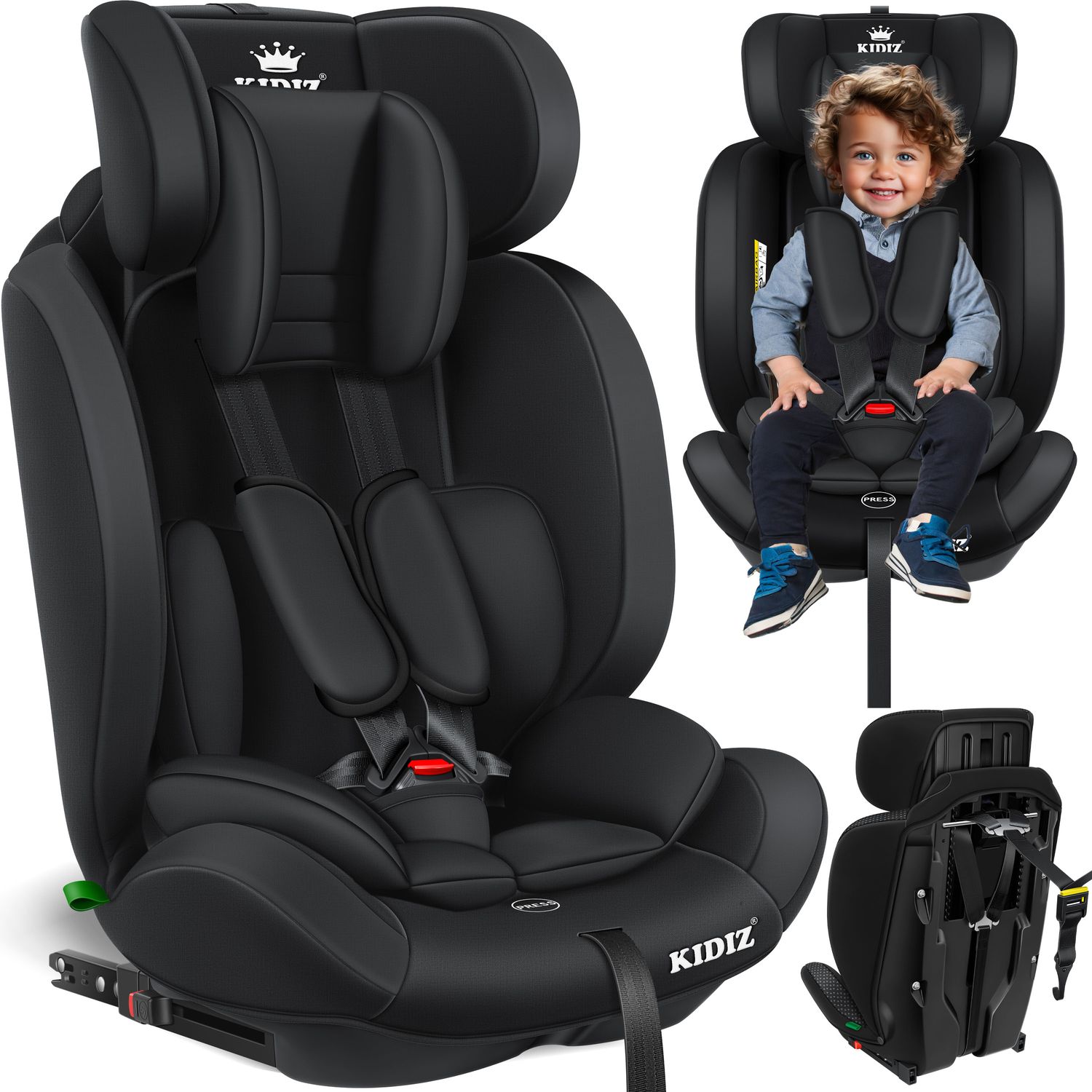 KIDIZ&reg; Autokindersitz Premium Kinderautositz Gruppe 1+2+3, 9-36 kg 5-Punkt-Sicherheitsgurt, Autositz, Kindersitz, Einstellbare Kopfst&uuml;tze, Mitwachsende Sitzerh&ouml;hung 1-12 Jahre, Stabil und Sicher 