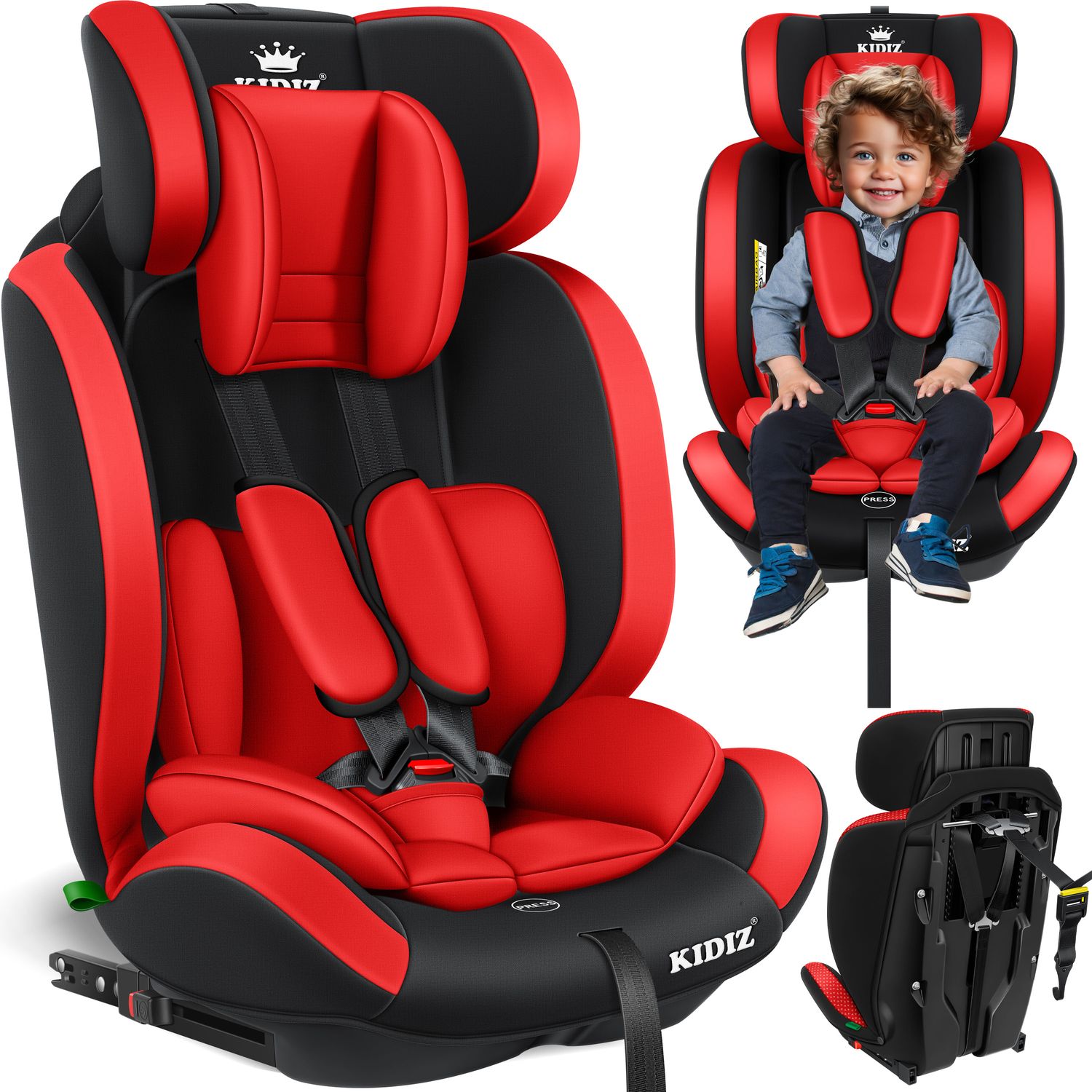 KIDIZ&reg; Autokindersitz Premium Kinderautositz Gruppe 1+2+3, 9-36 kg 5-Punkt-Sicherheitsgurt, Autositz, Kindersitz, Einstellbare Kopfst&uuml;tze, Mitwachsende Sitzerh&ouml;hung 1-12 Jahre, Stabil und Sicher 