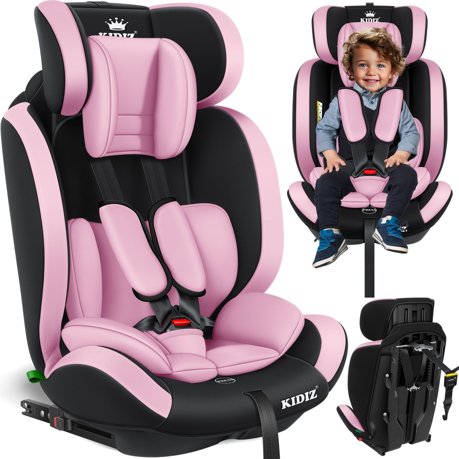 KIDIZ&reg; Autokindersitz Premium Kinderautositz Gruppe 1+2+3, 9-36 kg 5-Punkt-Sicherheitsgurt, Autositz, Kindersitz, Einstellbare Kopfst&uuml;tze, Mitwachsende Sitzerh&ouml;hung 1-12 Jahre, Stabil und Sicher 