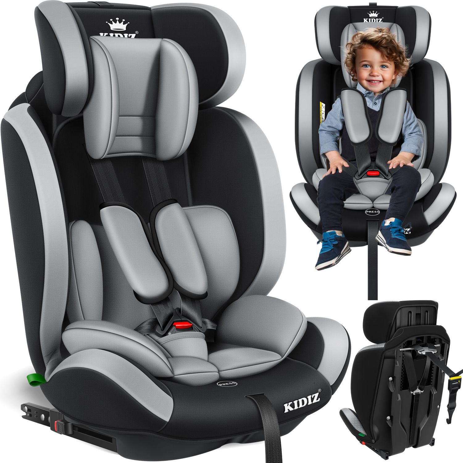 KIDIZ&reg; Autokindersitz Premium Kinderautositz Gruppe 1+2+3, 9-36 kg 5-Punkt-Sicherheitsgurt, Autositz, Kindersitz, Einstellbare Kopfst&uuml;tze, Mitwachsende Sitzerh&ouml;hung 1-12 Jahre, Stabil und Sicher 