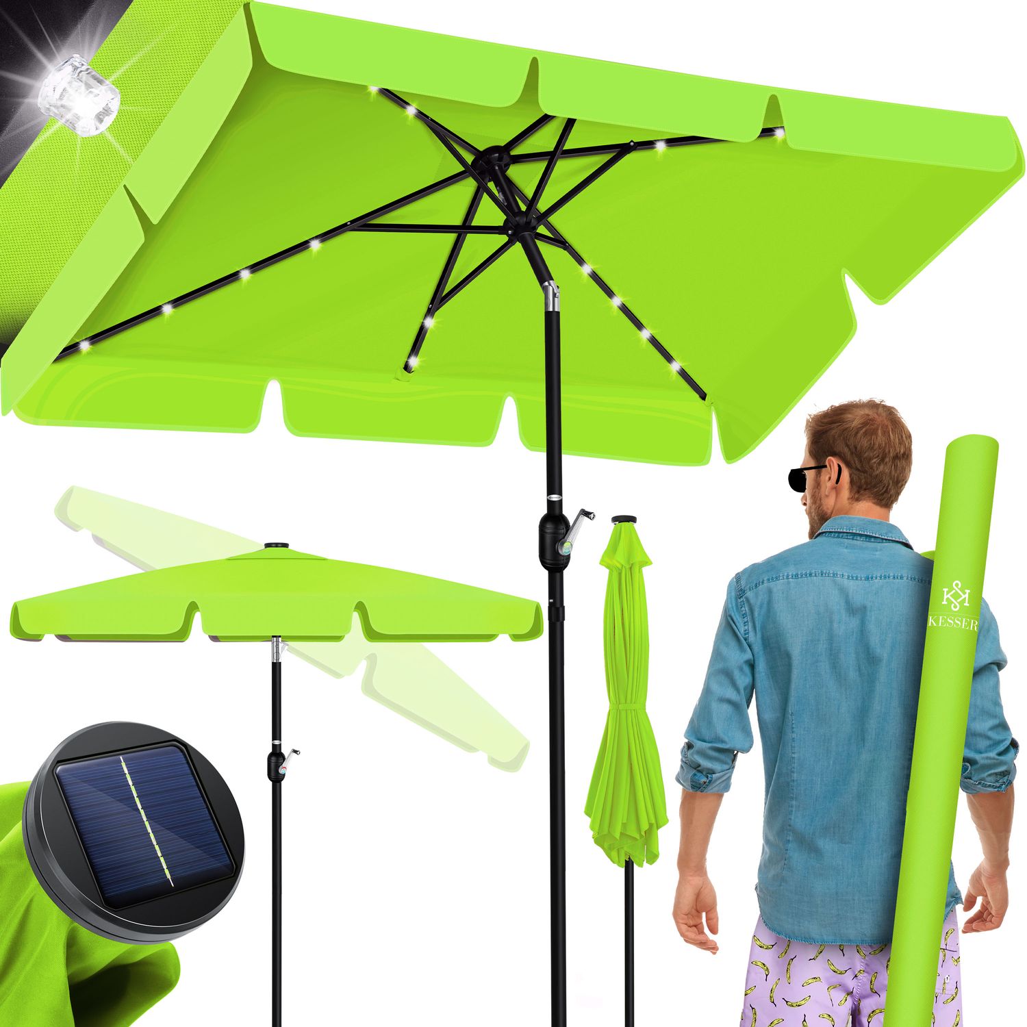 KESSER&reg; Sonnenschirm Balkonschirm LED Solar mit Kurbel Inkl. 2in1 Schutzh&uuml;lle Transporttasche, Gartenschirm, Schirm  f&uuml;r Balkon Garten & Terrasse verstellbar knickbar 