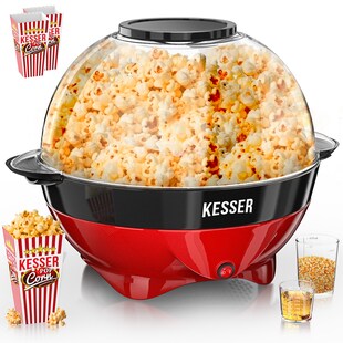 KESSER® Popcornmaschine: 800W Popcornmaker - 5,5l großer Inhalt, Antihaftbeschichtung, Deckel & Servierschale, für Öl/Butter/Zucker, Stille & Schnelle, abnehmbare Heizfläche, inkl. Popcornbecher 