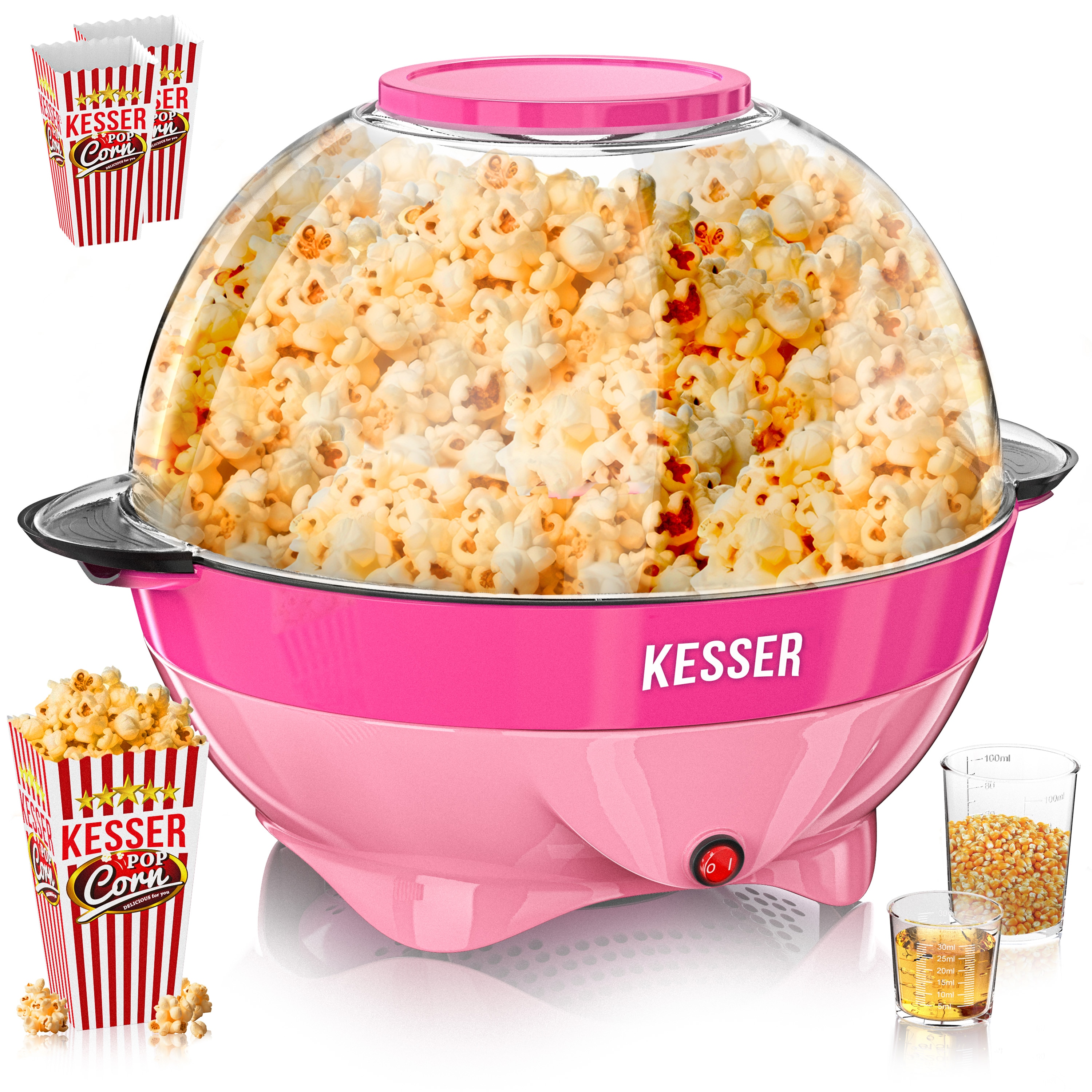 KESSER&reg; Popcornmaschine: 800W Popcornmaker - 5,5l gro&szlig;er Inhalt, Antihaftbeschichtung, Deckel & Servierschale, f&uuml;r &Ouml;l/Butter/Zucker, Stille & Schnelle, abnehmbare Heizfl&auml;che, inkl. Popcornbecher 