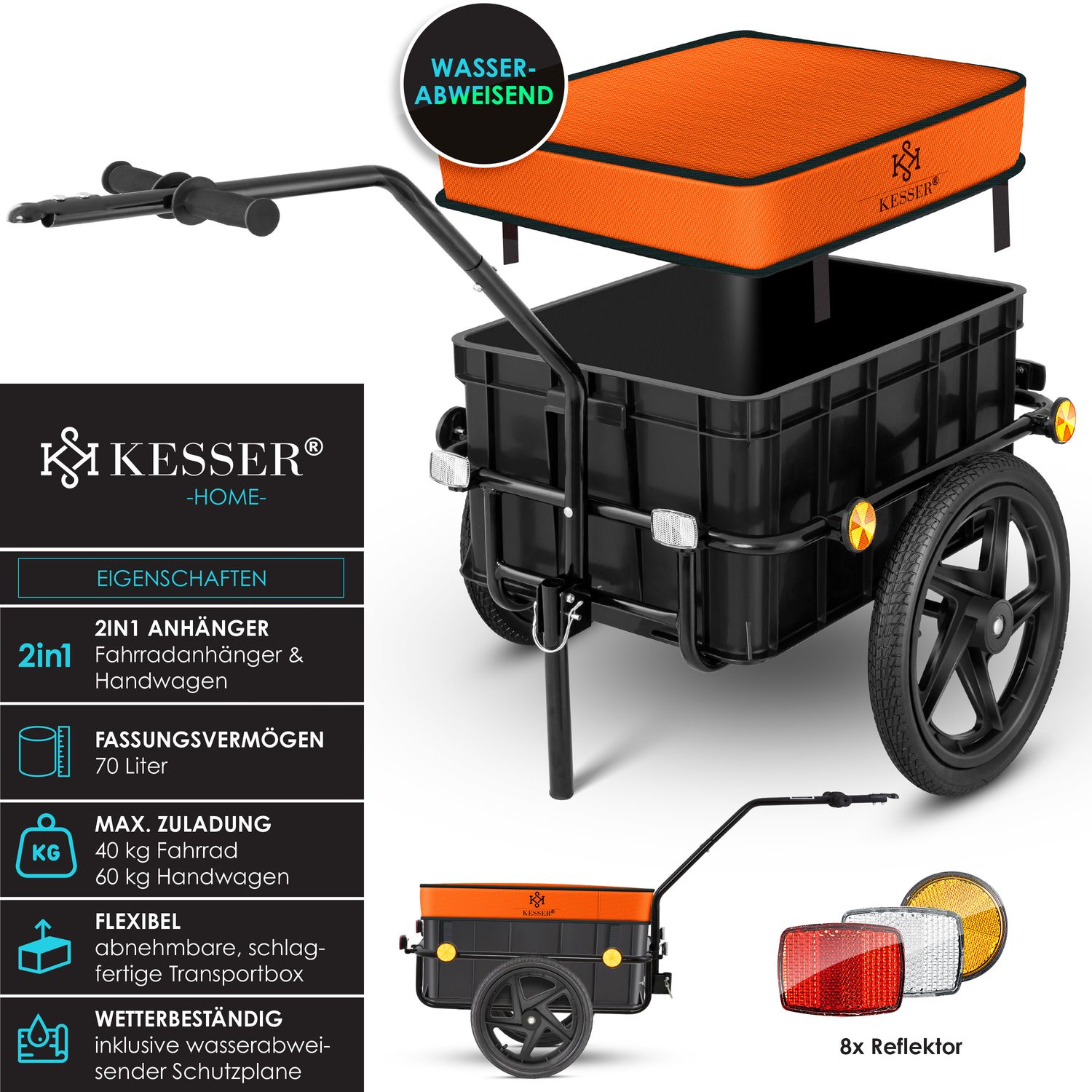 KESSER Fahrradanhnger Lastenanhnger Handwagen mit Kupplung Hochdeichsel  fr Fahrrad Transportanhnger Transportbox mit 70 Liter Volumen Max. 60kg  fr Fahrrder mit 26'' - 28'' bei Marktkauf online bestellen