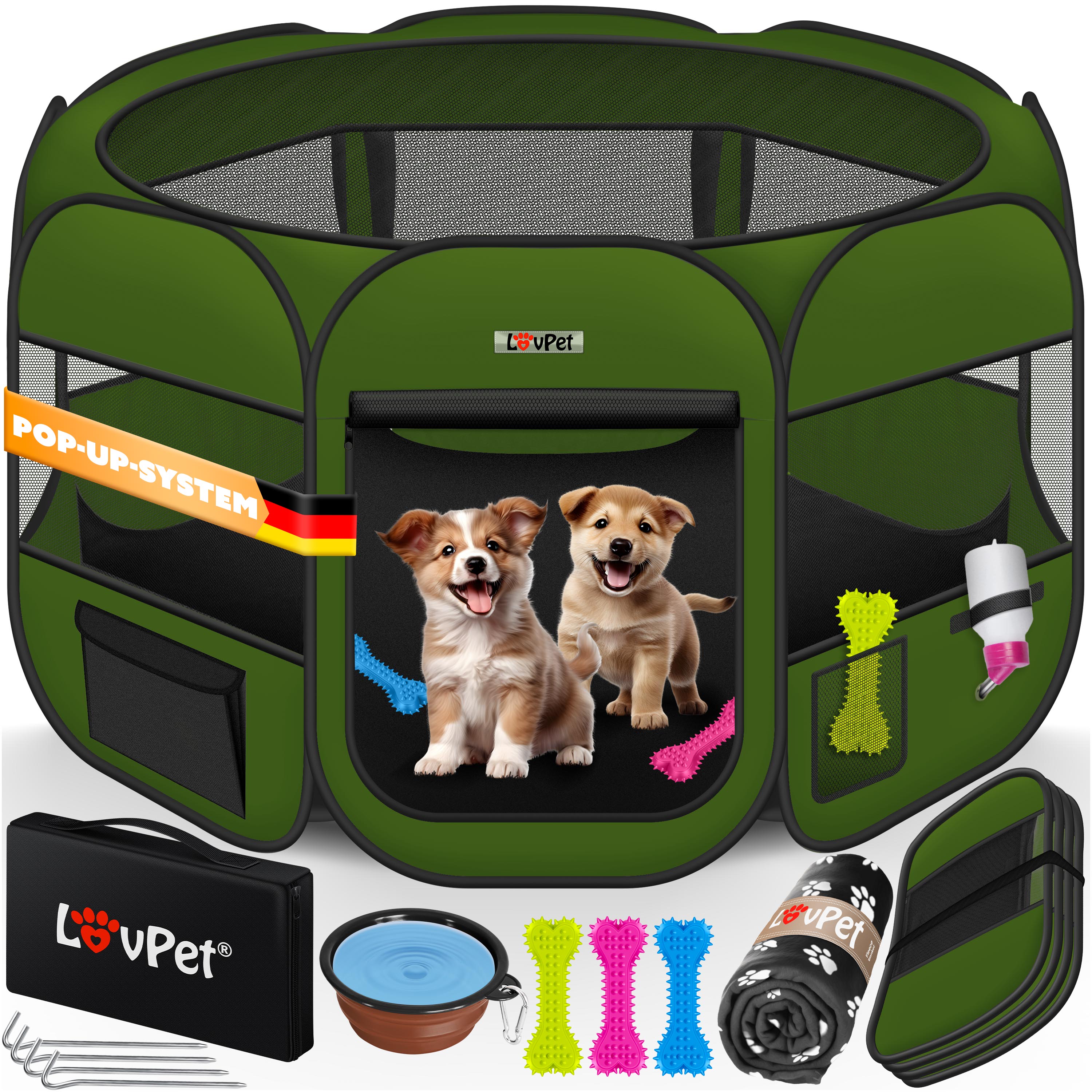 LOVPET&reg; Welpenlaufstall Tierlaufstall Faltbar f&uuml;r Kleintiere Hunde, Katzen Inkl. Hundenapf Hundelaufstall Freigehege Oxfordgewebe Pop-up System Indoor & Outdoor 