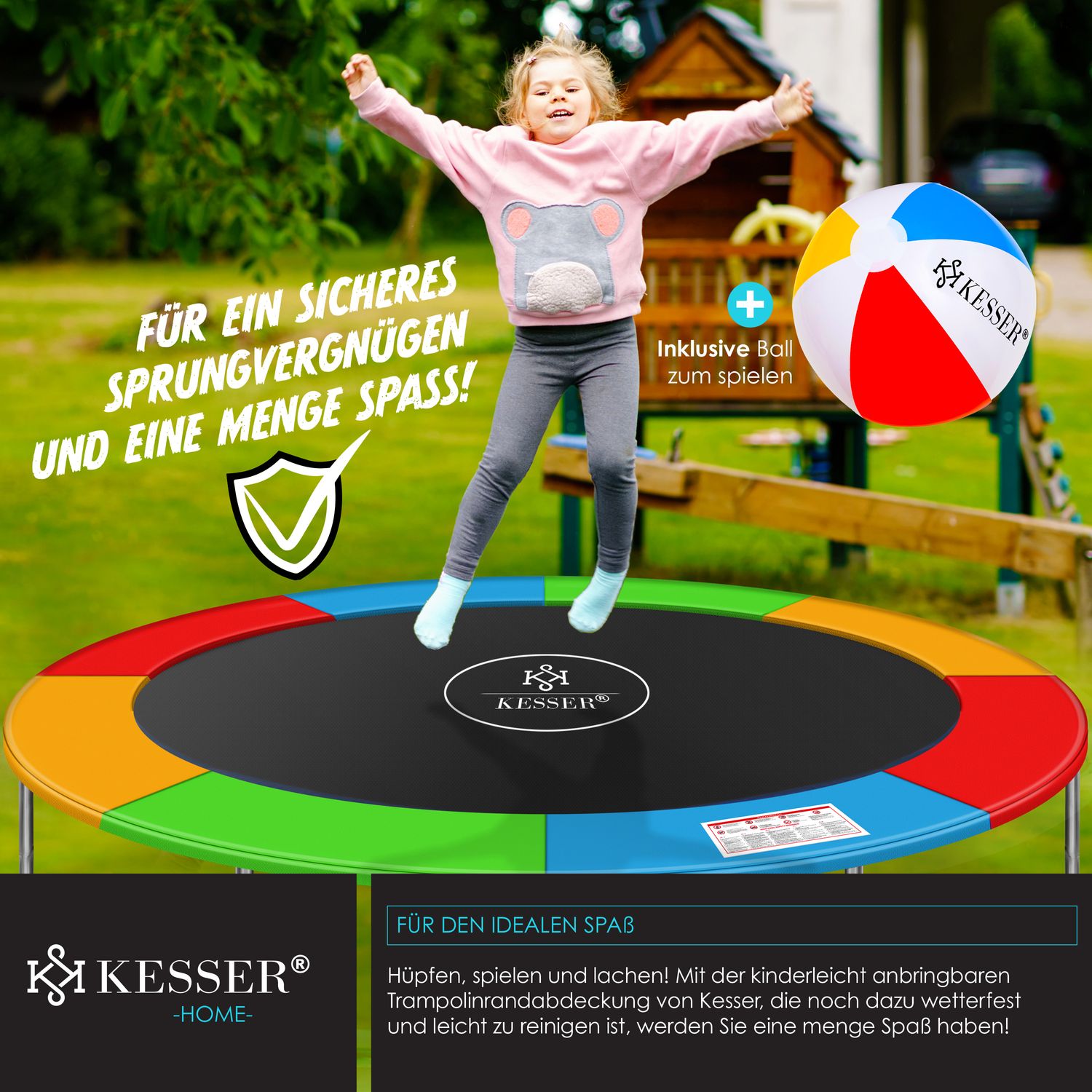 KESSER® Trampoline Randafdekking Beschermingspads Veiligheidsrand 244 cm Randkussen Randbescherming voor Trampoline rand afdekking beschermrand 100% UV-bestendig Oranje