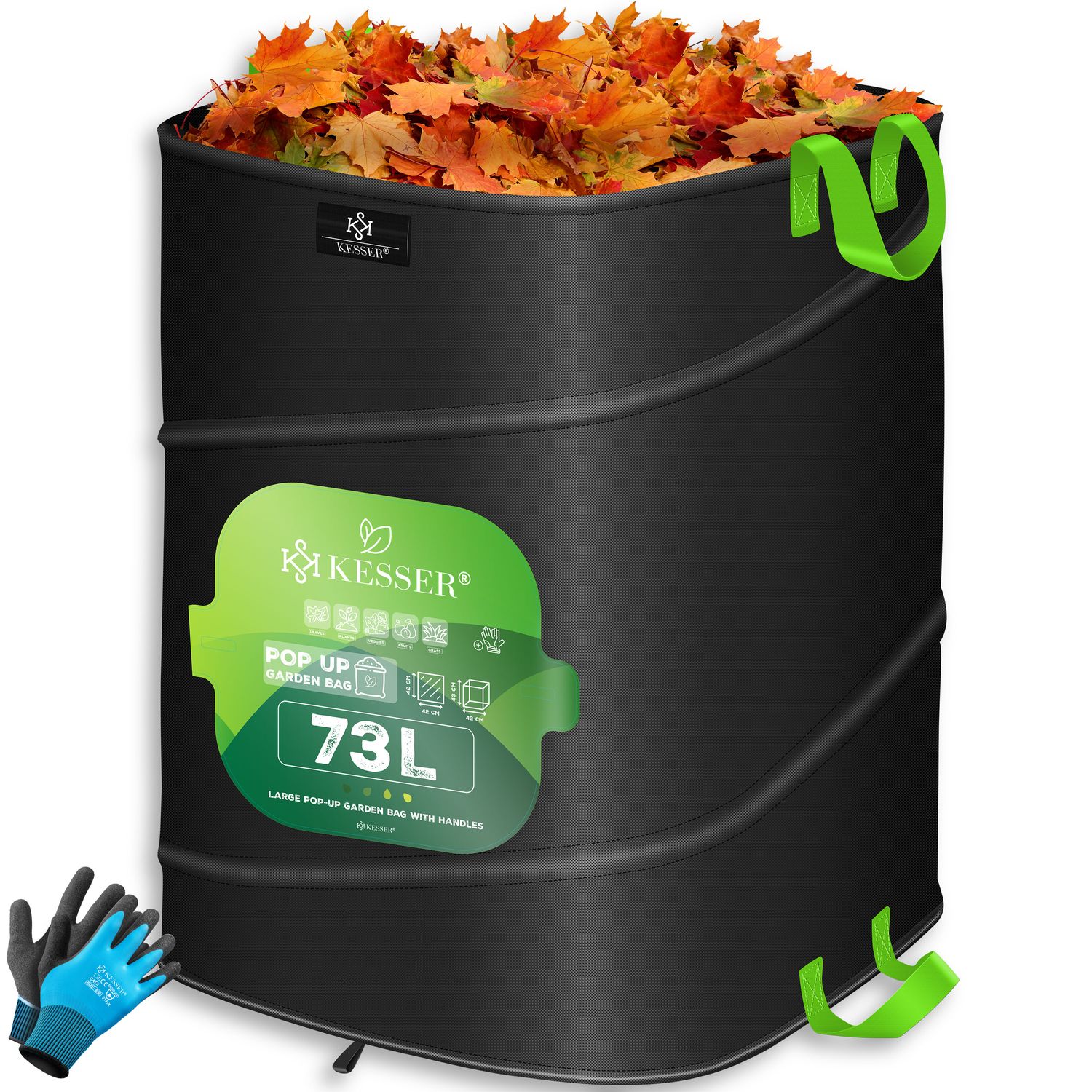 KESSER&reg; Pop-Up-Gartensack Laubsack Gartenabfallsack inkl. Handschuhe | Selbststehend mit Griffen Stabil Robust & Faltbar | Laubs&auml;cke Rasenschnitt Gartens&auml;cke f&uuml;r Gartenabf&auml;lle Gr&uuml;nschnitt 