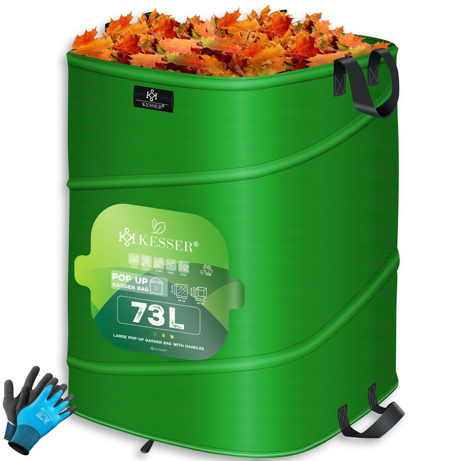 KESSER&reg; Pop-Up-Gartensack Laubsack Gartenabfallsack inkl. Handschuhe | Selbststehend mit Griffen Stabil Robust & Faltbar | Laubs&auml;cke Rasenschnitt Gartens&auml;cke f&uuml;r Gartenabf&auml;lle Gr&uuml;nschnitt 